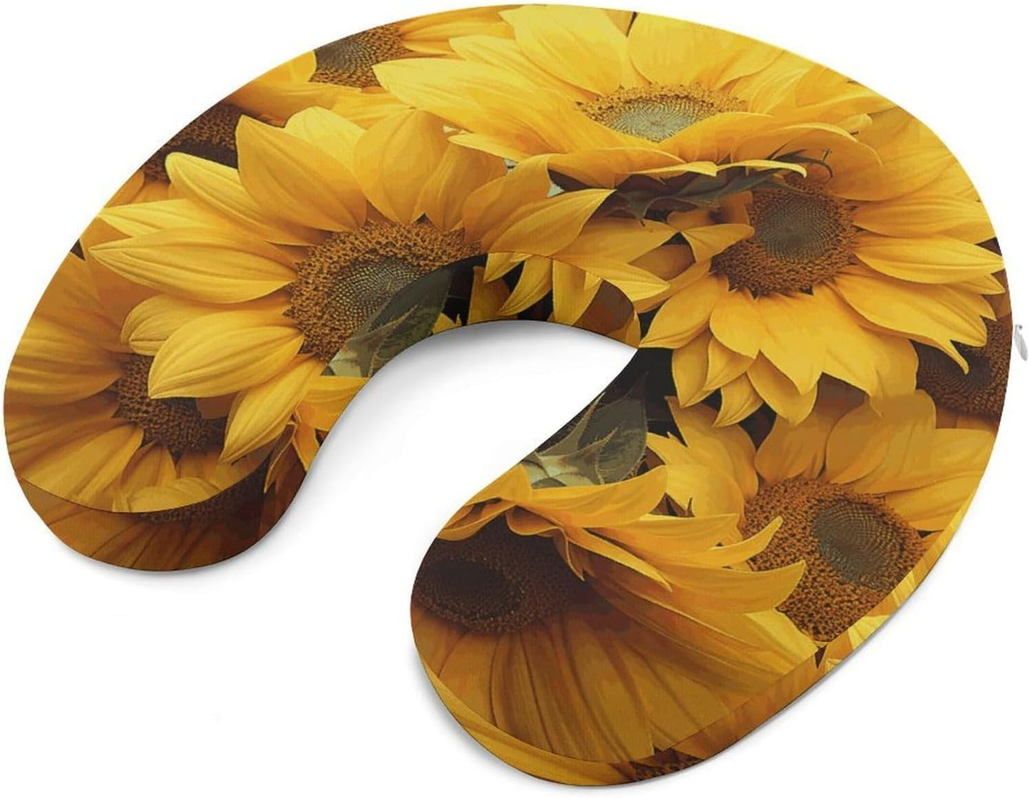 Many Sunflowers Neck Pillow Memory Foam U Shaped Pillows Portable Pillows for Shoulder Travel Head Support Pillow with Concealed Zipper for Airplane Car Home Office
