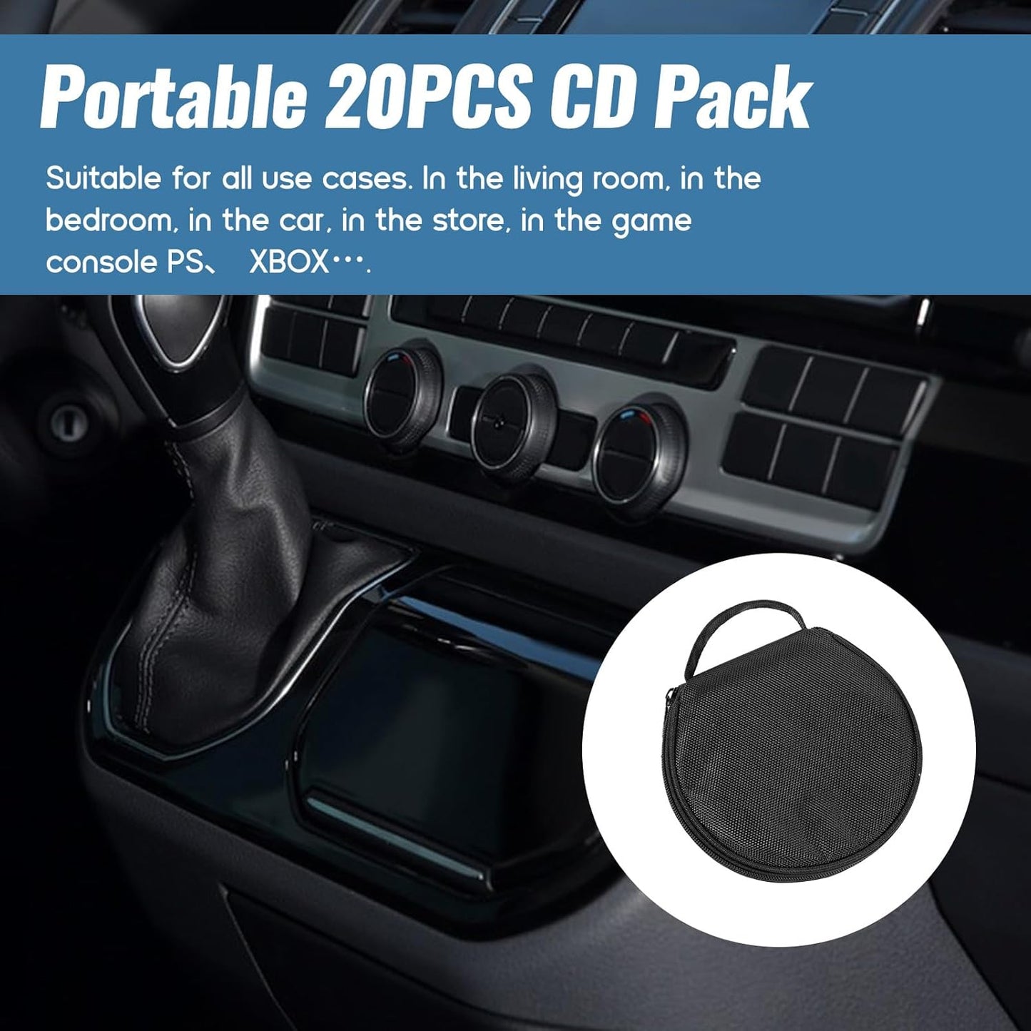 Bewudy CD Case Holder, CD Case for Car DVD Holder Portable Disc Organizer DVD Round Storage Wallet for Car, Home, Travel Carrying (Black)