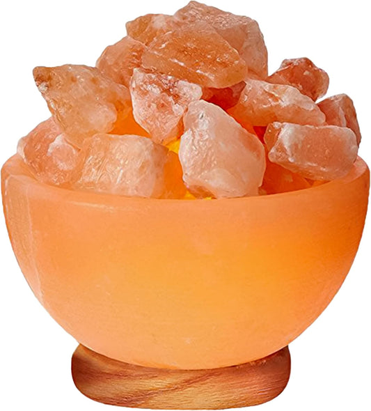 Himalayan Glow Natural Pink Salt Lamp Bowl with Crystal Chunks | Hand-Carved Himalayan Salt Lamp for Air Purification & Calming Ambiance | Home & Office Décor
