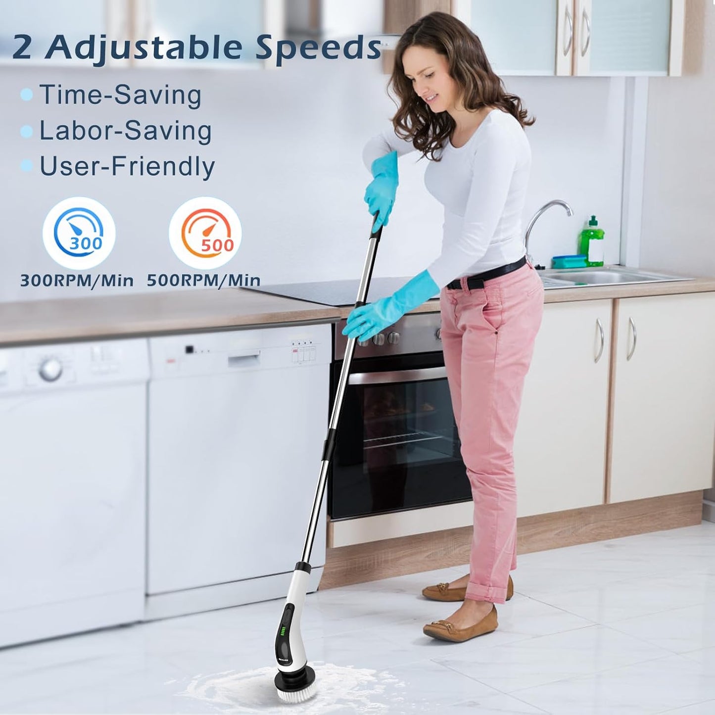 Electric Spin Scrubber, Cordless Cleaning Brush Scrubber for Home, 8 Replaceable Brush Heads-90Mins Work Time, 3 Adjustable Size, 2 Speeds for Bathroom Shower Bathtub Glass Car