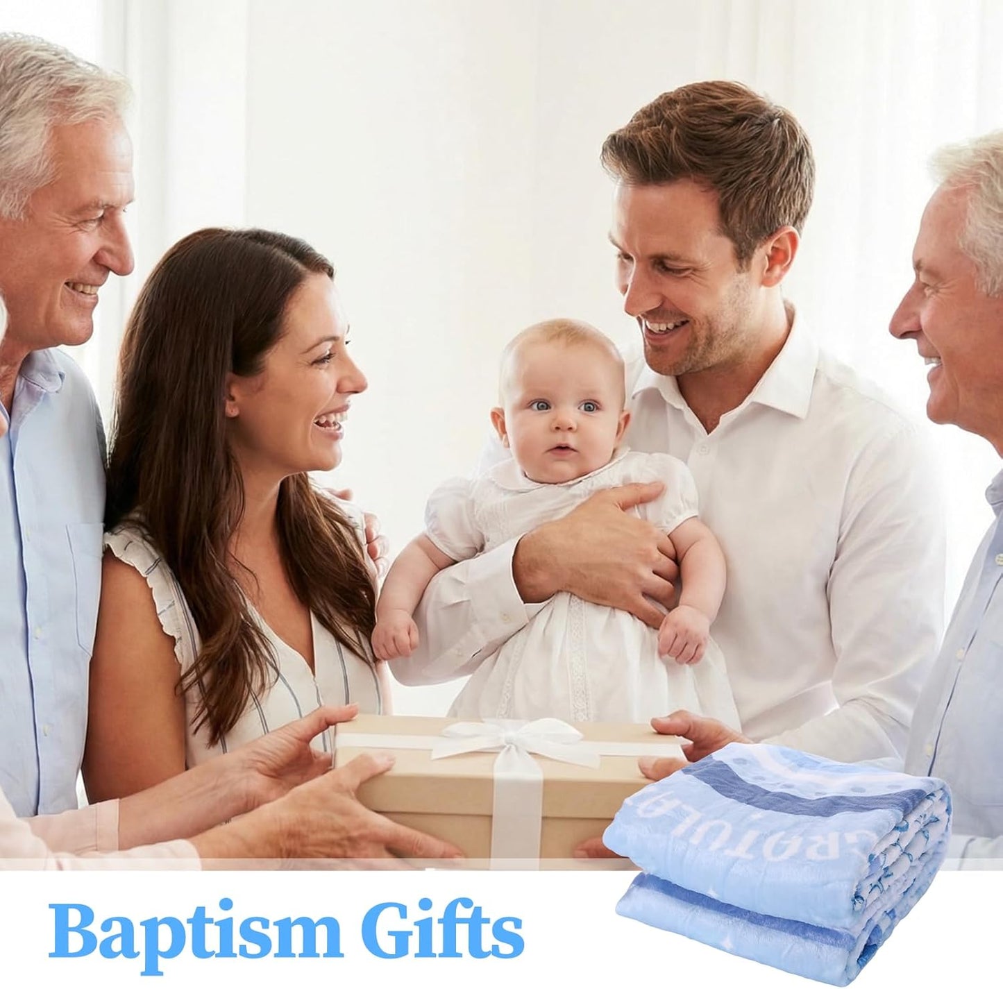 Baptism Gifts for Boys, Baptism Blanket 40x50 inch Blue Bible Verse Throw for Christian Gifts, Religious Scripture Christian Blanket for Boys Girls Baptismal Favors