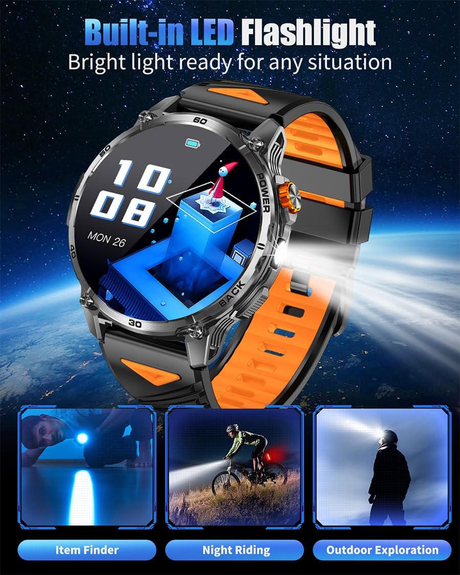Military Smart Watches for Men,1000mAh/1.7" HD Large Screen Smartwatch, Led Flashlight, Answer/Make Calls,Waterproof,Heart Rate/Sleep Monitor/110+ Sport Modes Fitness Watch for Android/iPhone