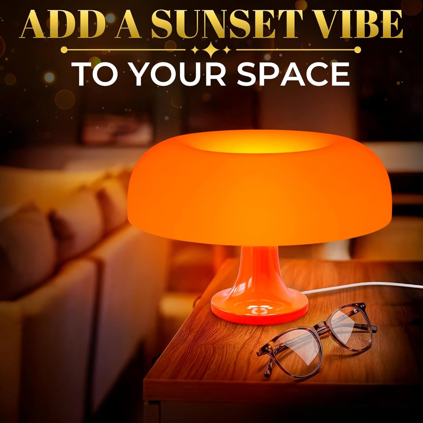 Orange Mushroom Lamp for Bedroom – Dimmable Vintage Mushroom Lamps Power 5W with 3 Lighting Colors & 10 Brightness – USB Powered Nightstand Retro Lamp for Reading Room, Office, Dorm | ABS + PVC Build