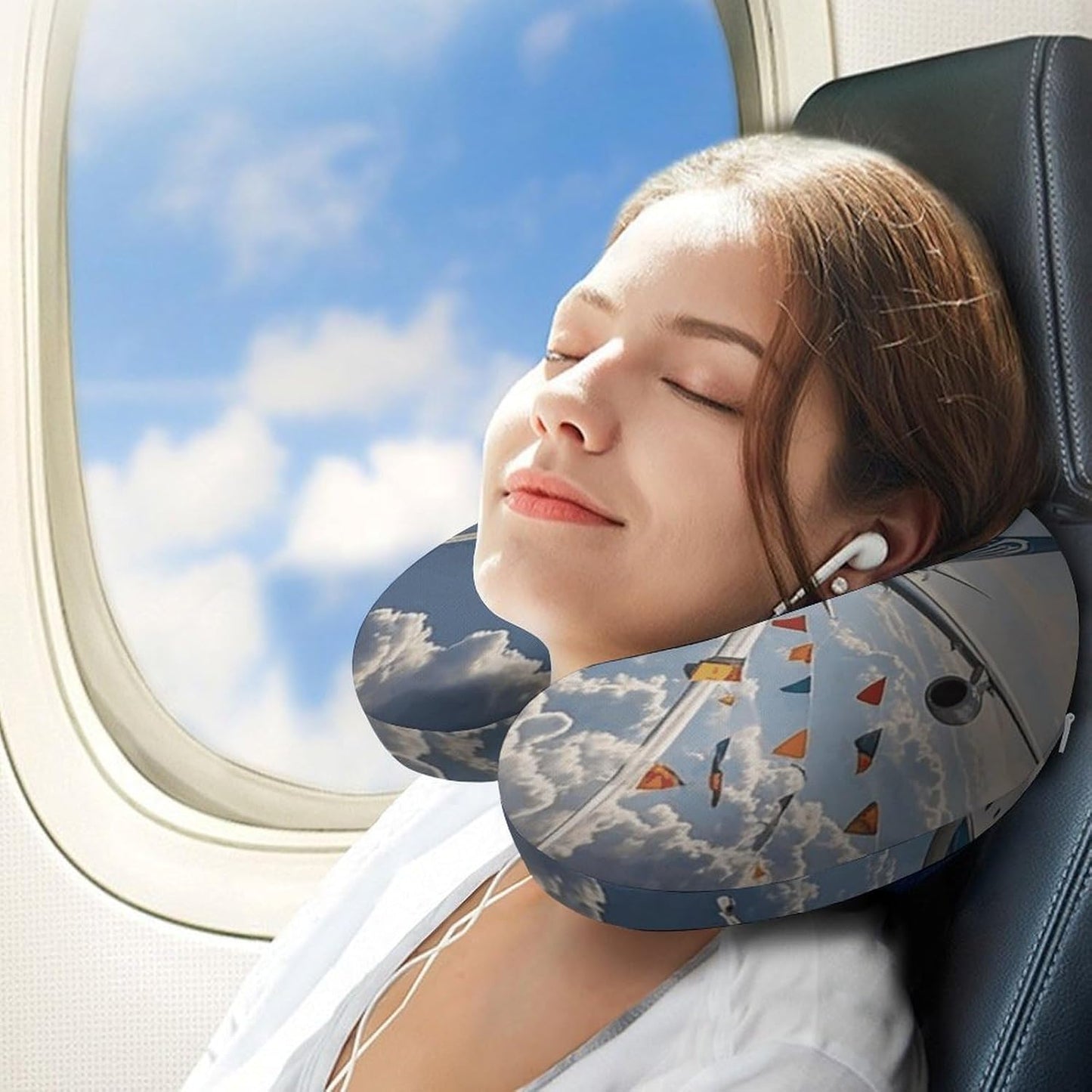 Airplane Neck Pillow Memory Foam U Shaped Pillows Portable Pillows for Shoulder Travel Head Support Pillow with Concealed Zipper for Airplane Car Home Office