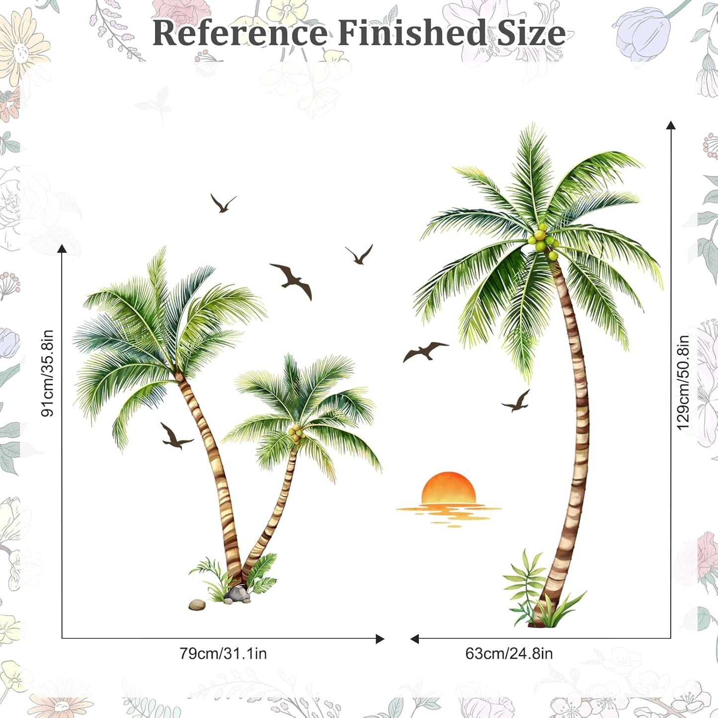 Large Palm Tree Wall Stickers, Tropical Coconut Tree Wall Decals Peel and Stick Wall Decal Self Adhesive Home Decor for Bedroom Office Sofa Backdrop