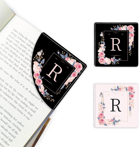 2 Pack A-Z Leather Book Corner Bookmark, Durable Handmade Reading Accessories - Gifts for Readers, Women, Men, Teachers, Students R