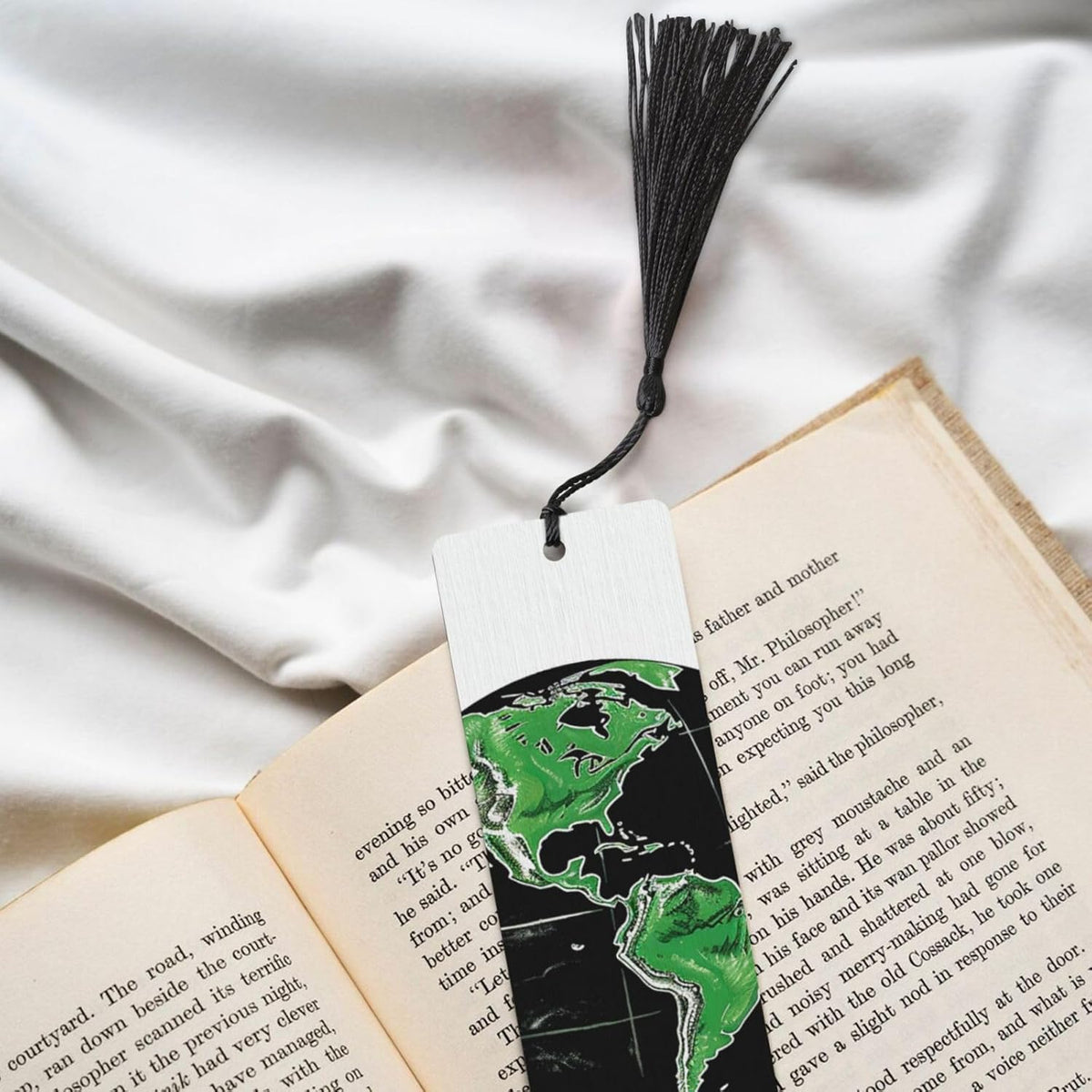 Protect The Earth Bookmarks Gifts for Women Men, Wooden Bookmarks for Book Lovers, Vintage Book Marks Ornaments with Tassel, Unique Personalized Reading Page Markers Black