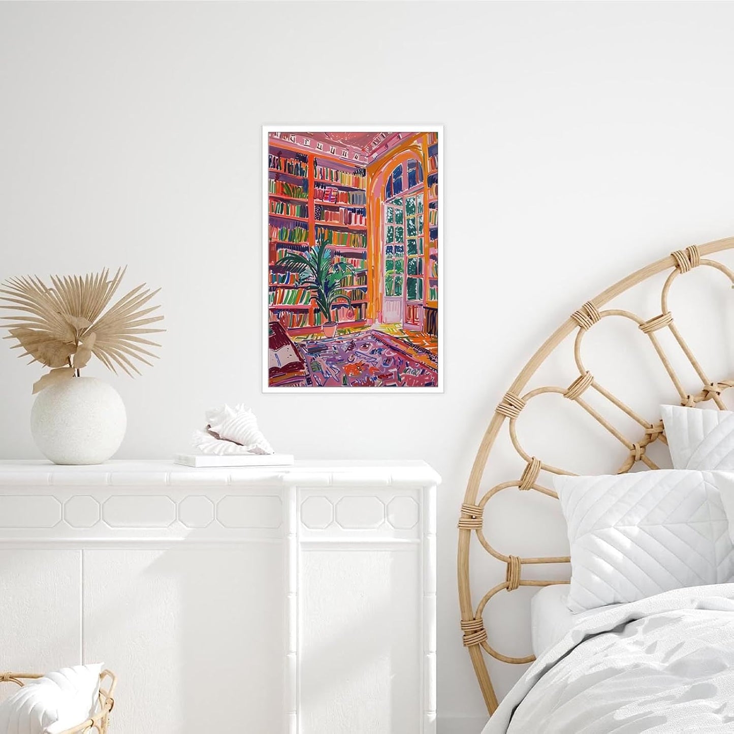 Vintage Pink Library Poster Retro Reading Book Canvas Wall Art Bookish Literary Artwork Famous Art Prints Painting For Home Bedroom Dorm Wall Decor 12x16in Unframed