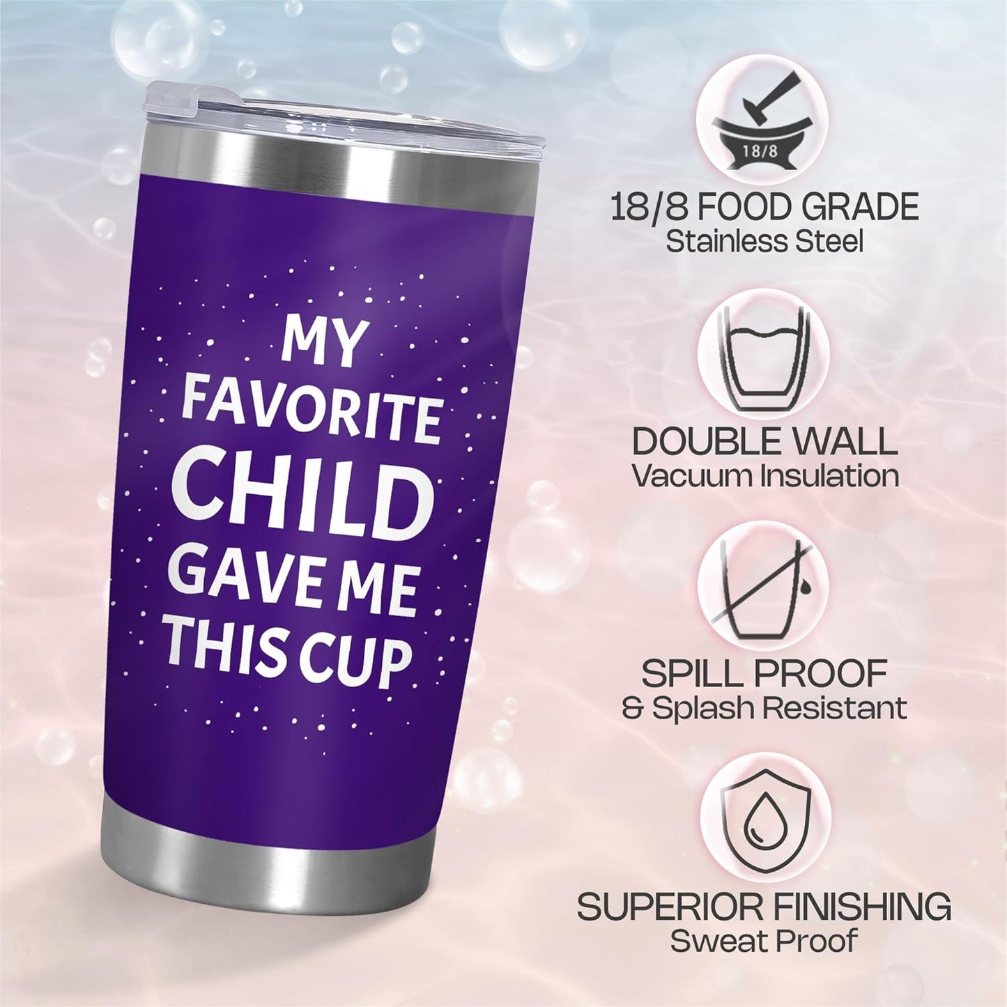 TEEZWONDER Christmas Birthday Gifts for Mom from Daughter Son - Favorite Child 20 oz Stainless Steel Insulated Coffee Tumbler with Lid - Mothers Mama Birthday Gifts, Funny Tumbler for Women