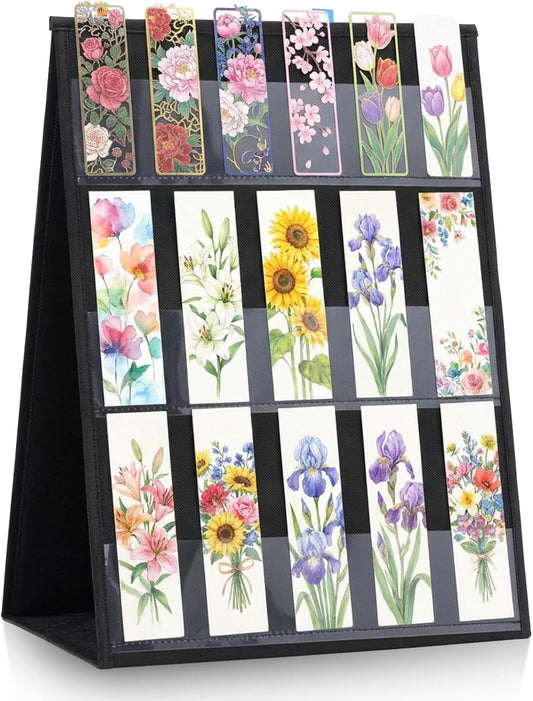 Faccito Bookmark Display Stand, Double Sided Portable Holder for Bookmarks, Black Desktop Display Rack for Retail Store, Booth, Craft Shows Fair, Library, No Assembly Required