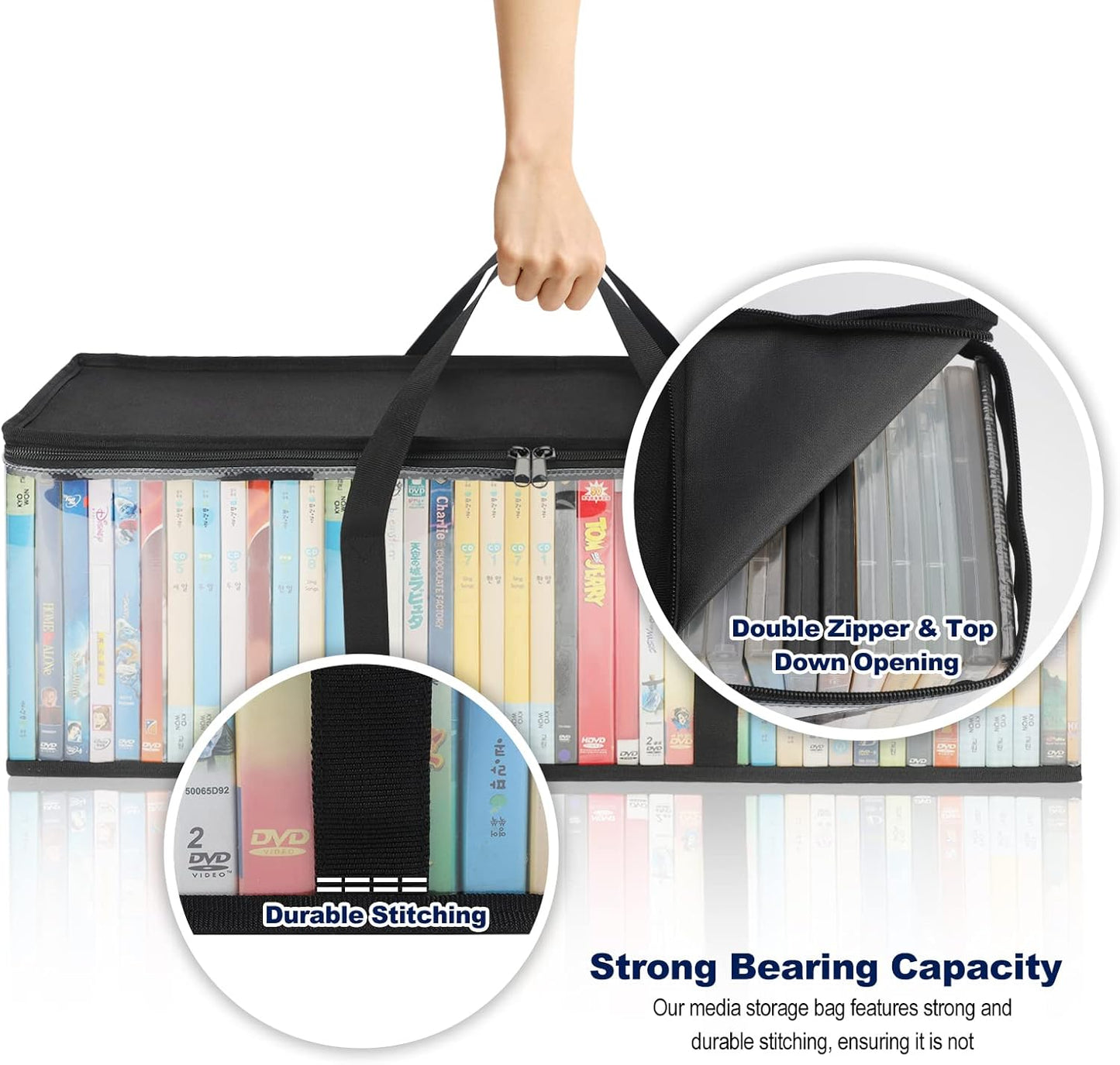CCidea DVD Storage Bags (Set of 2) Clear PVC Media Holder Case with Handles for DVDs/CDs/VHS Box/Blu Ray Disc/Movie Cases/Video Games Discs - Each Bag Holds up to 40 DVDs