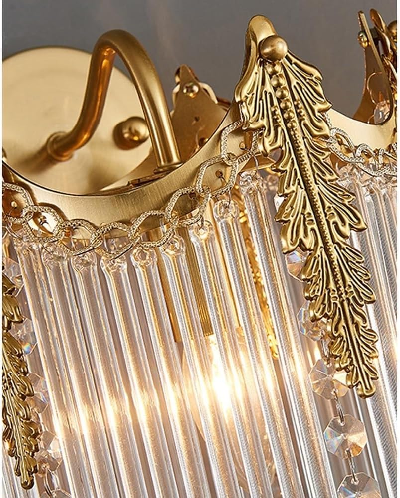 Bedside Wall Lamp, Crystal Wall Sconce, Gold Brass Wall Light with Cascading Crystals for Bedroom, Living Room, Hallway, Entryway, Hotel, Villa, European Style, Guest Suite Surface