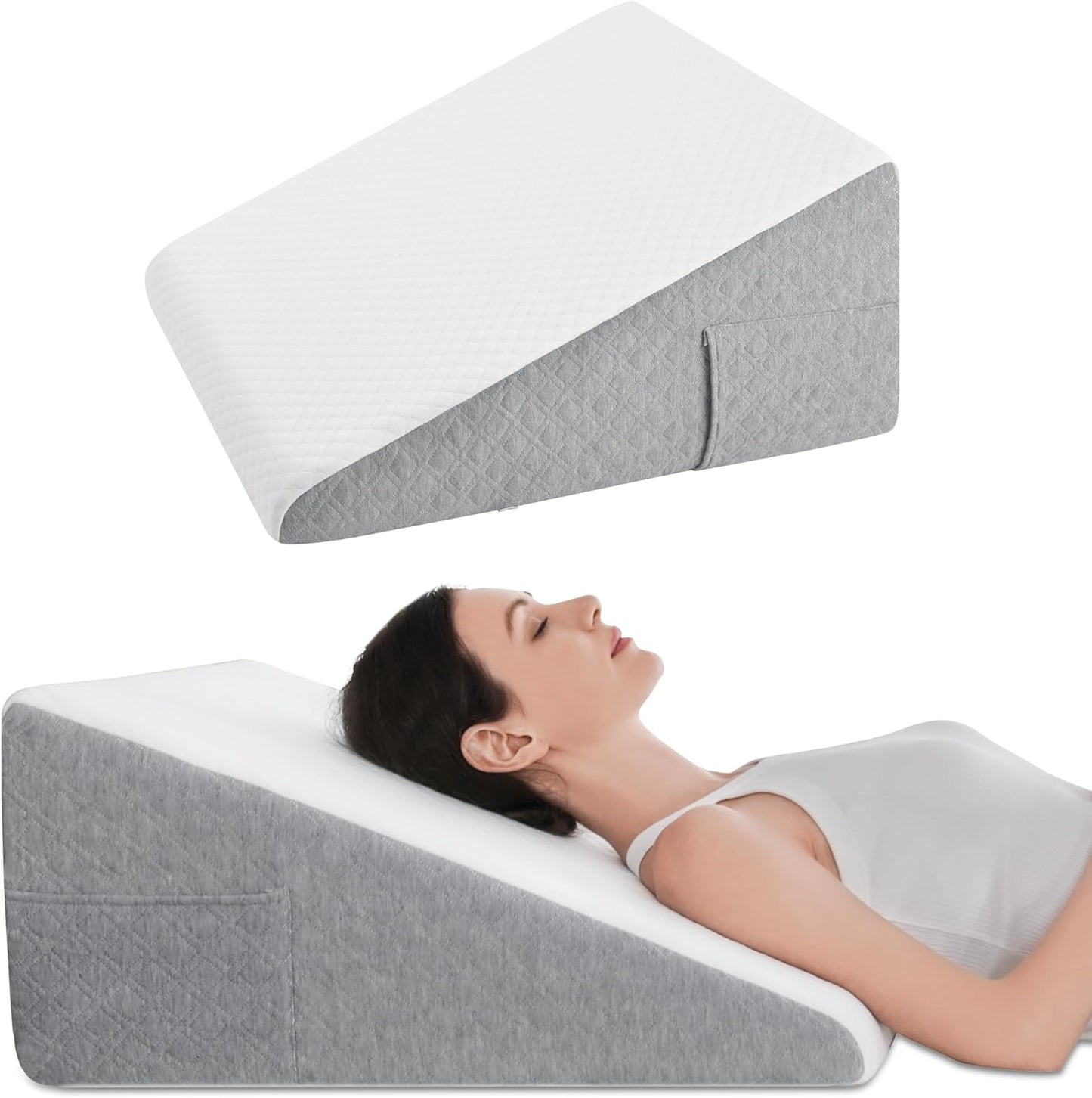 Sunny Heart 12'' Wedge Pillow for Sleeping, Soft Memory Foam Bed Wedge Pillow for Headboard, Triangle Pillow Wedge for Sleep Apnea, Acid Reflux, Back Pain Relief, Snoring and Gerd, Washable Cover