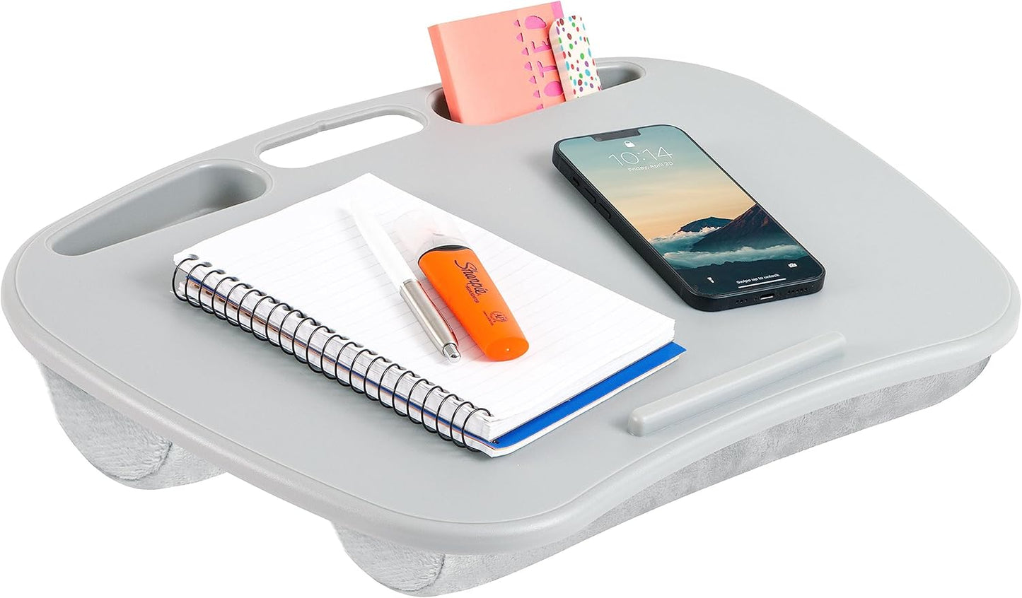 LAPGEAR MyDesk Lap Desk with Device Ledge and Phone Holder - Cool Gray - Fits up to 15.6 Inch Laptops - Style No. 44435