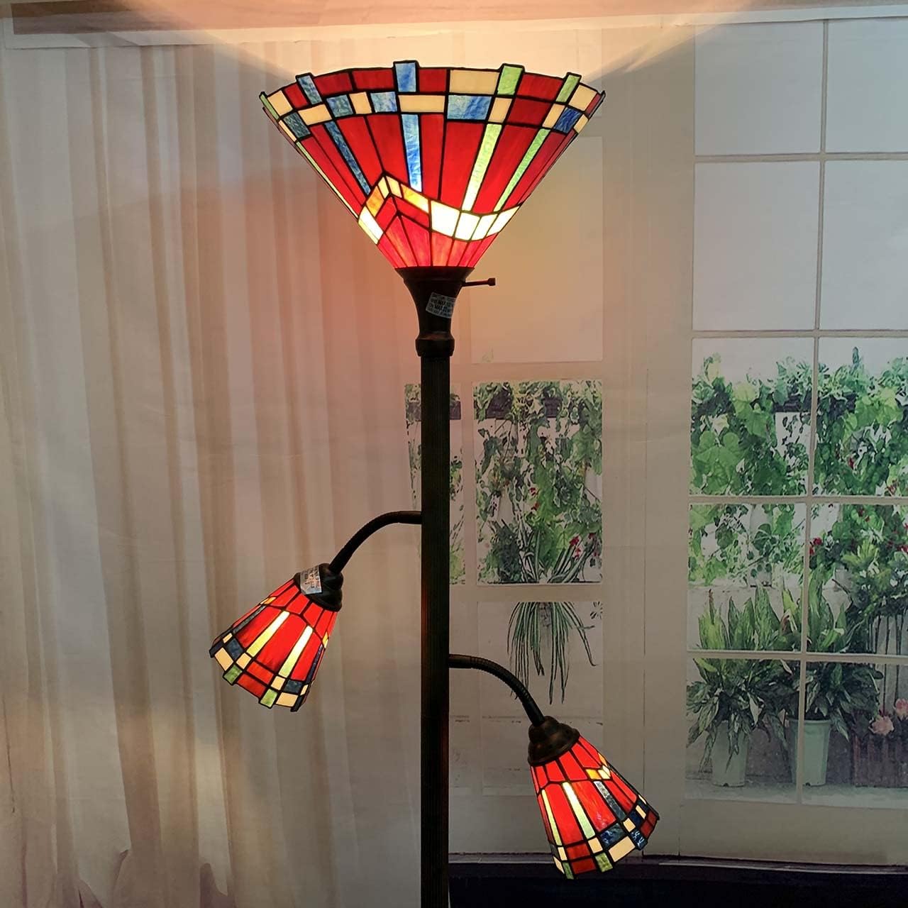 Bieye L10835 Mission Tiffany Style Stained Glass Floor Lamp for Reading Working Decorating, 3-Lights, 70 inches Tall