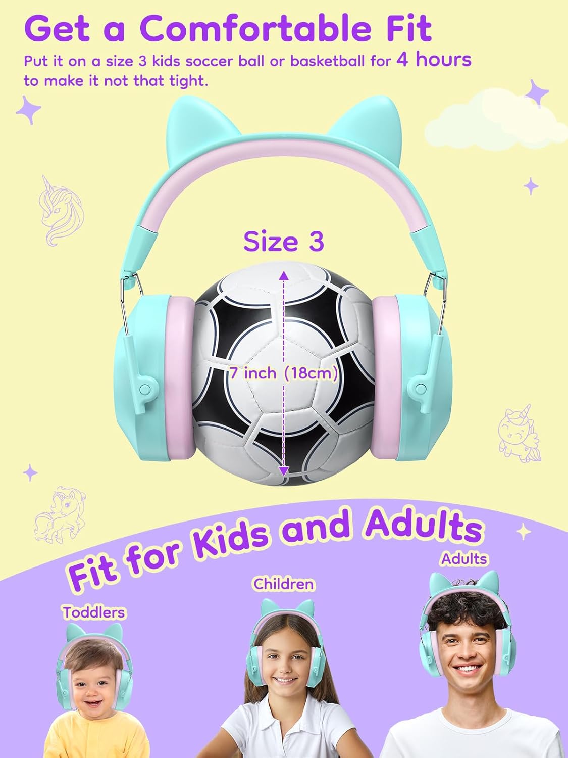 Noise Cancelling Headphones for Kids Adults, 32dB SNR Super Cute Ear Protection Ear Muffs for Autism Sensory, Hearing Protection Earmuff for Monster Jam Concerts Fireworks Car Race