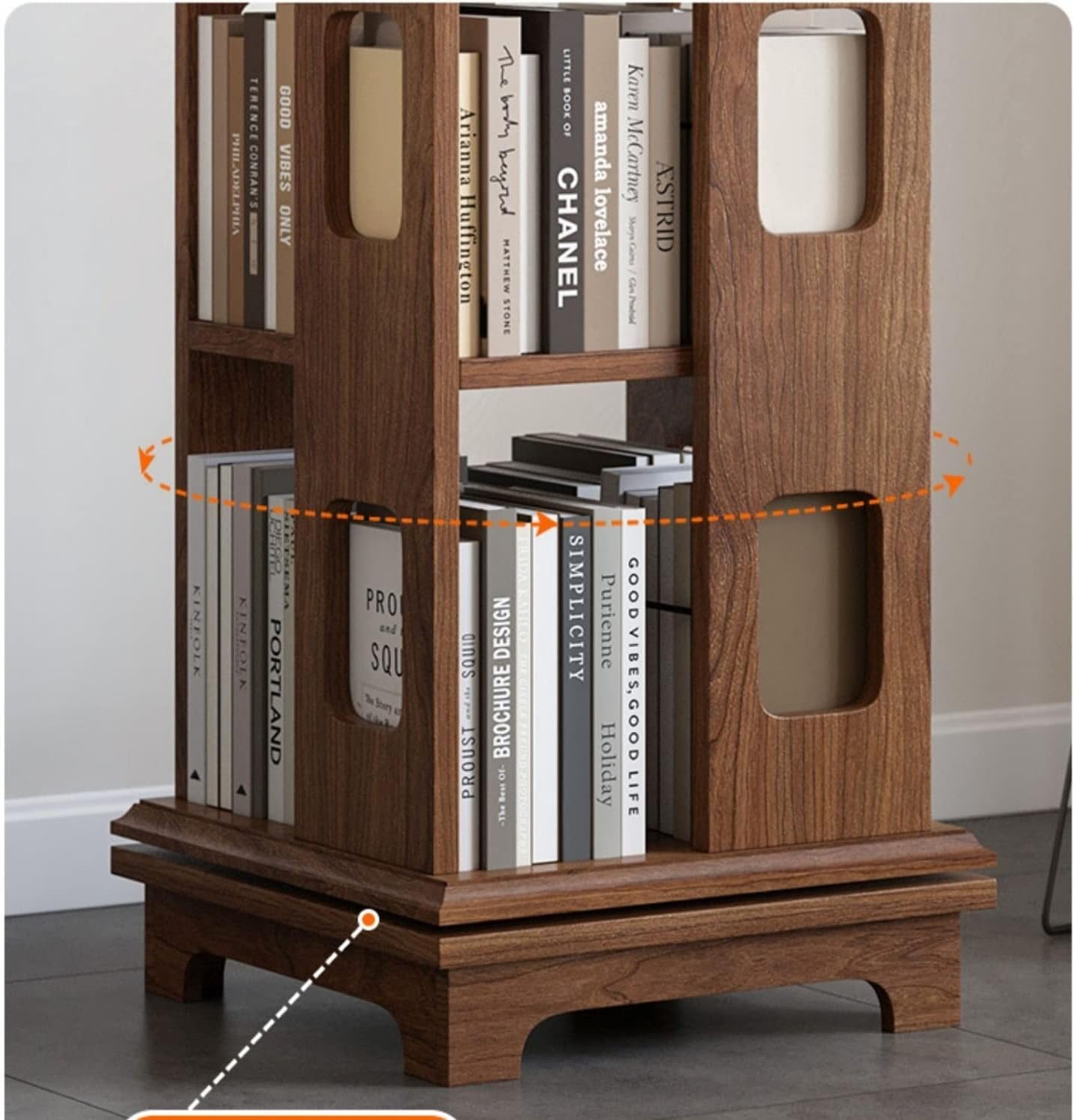 Solid Wood Rotating Bookshelf 360-degree Bookcase, Simple Space-Saving Creative Small Shelf for Living Room MINGPING (Color : 44x44x125cm Walnut Color) (44x44x132cm White)