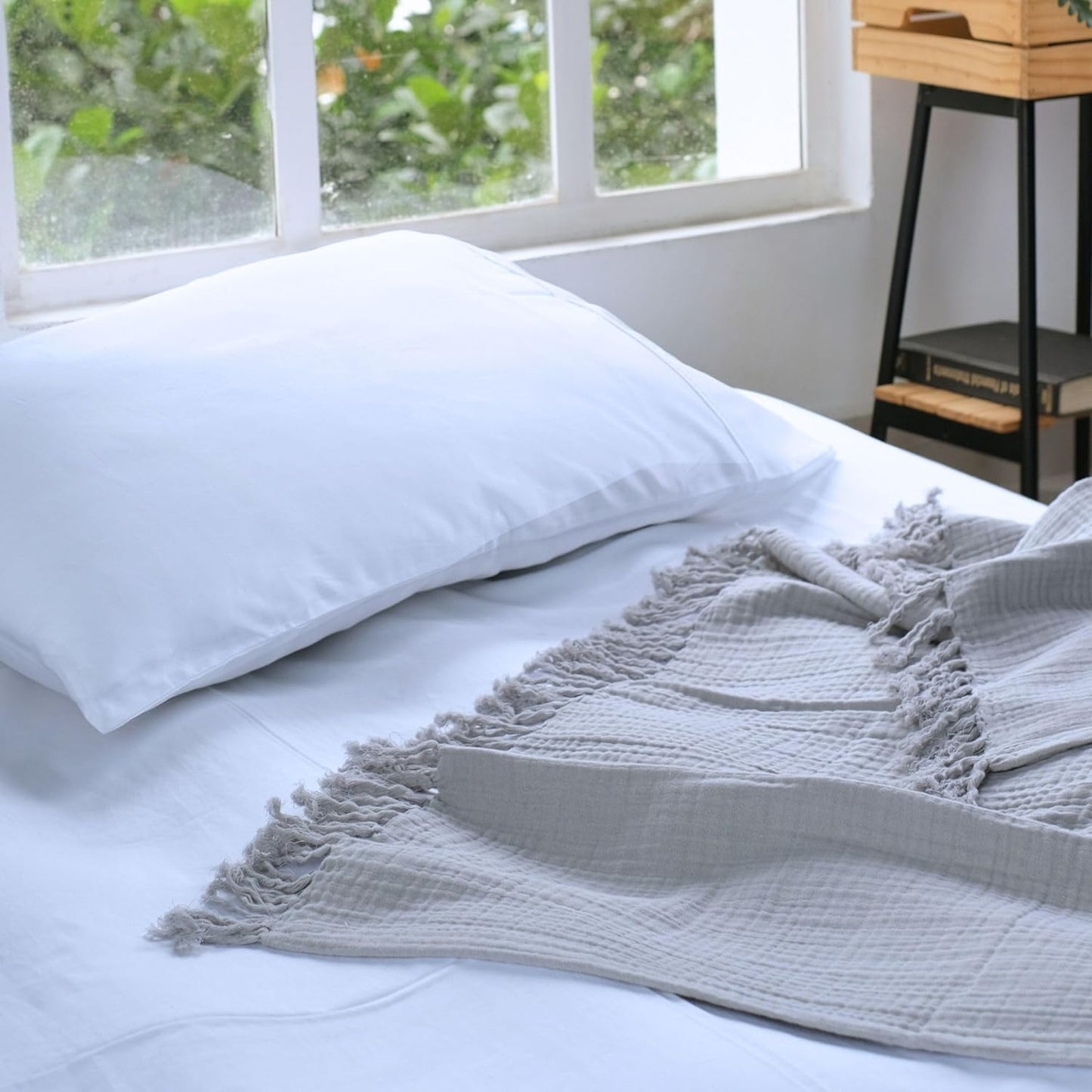 Salt Earth 100% Cotton Muslin Throw Blanket, Gauze Blanket 50"X60" Throw with Tassel 4 Layered for Couch, Bed, Living Room, Lightweight & All Seasons Blankets & Throws, Skin Friendly(Scottish Grey)