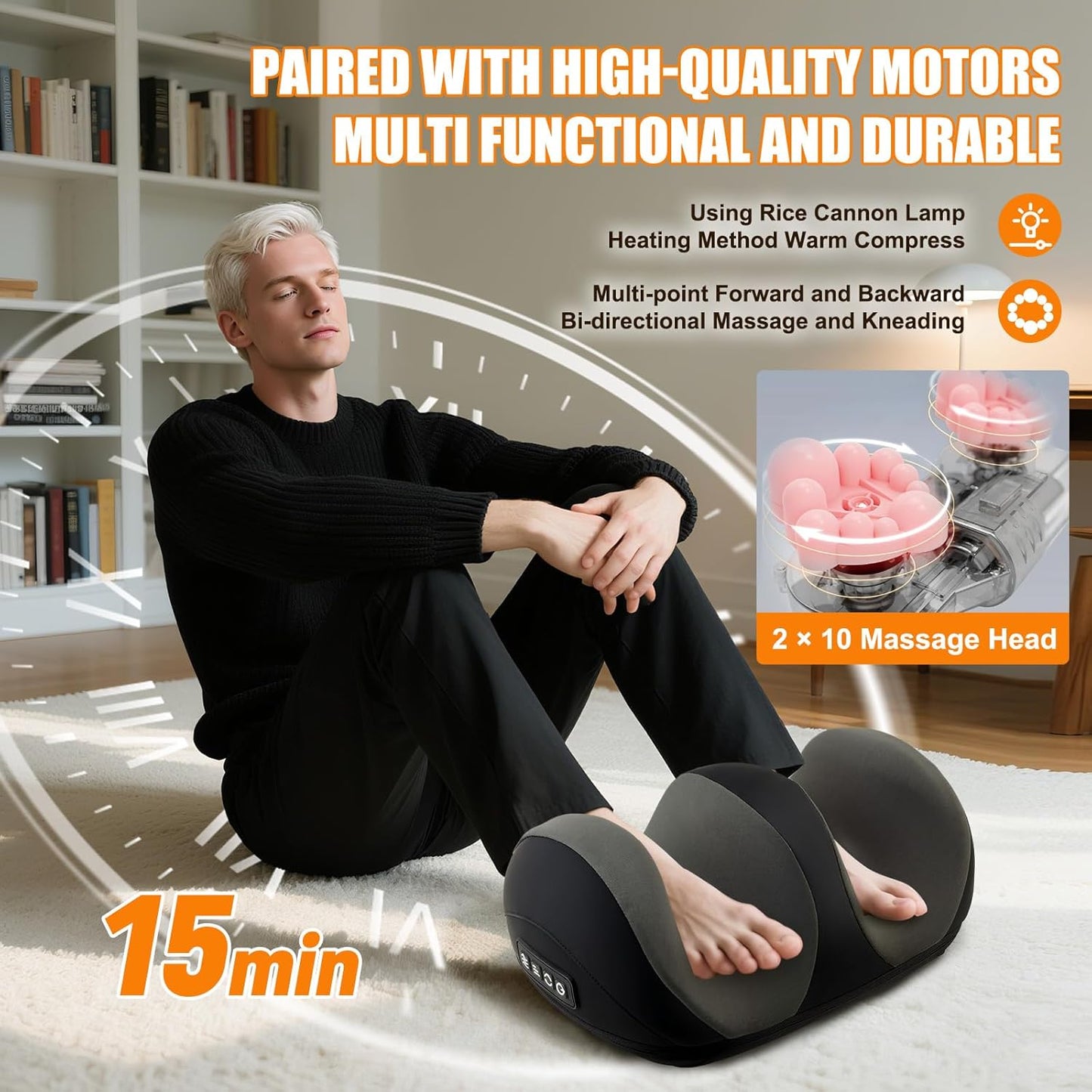 Foot Massager with Heat, Shiatsu Kneading Foot and Calf Electric Massager Machine with Roller, Massage Feet/Arm/Calf/Ankle for Relax, Plantar Fasciitis, Pain Relief, Gifts for Women & Men, Black