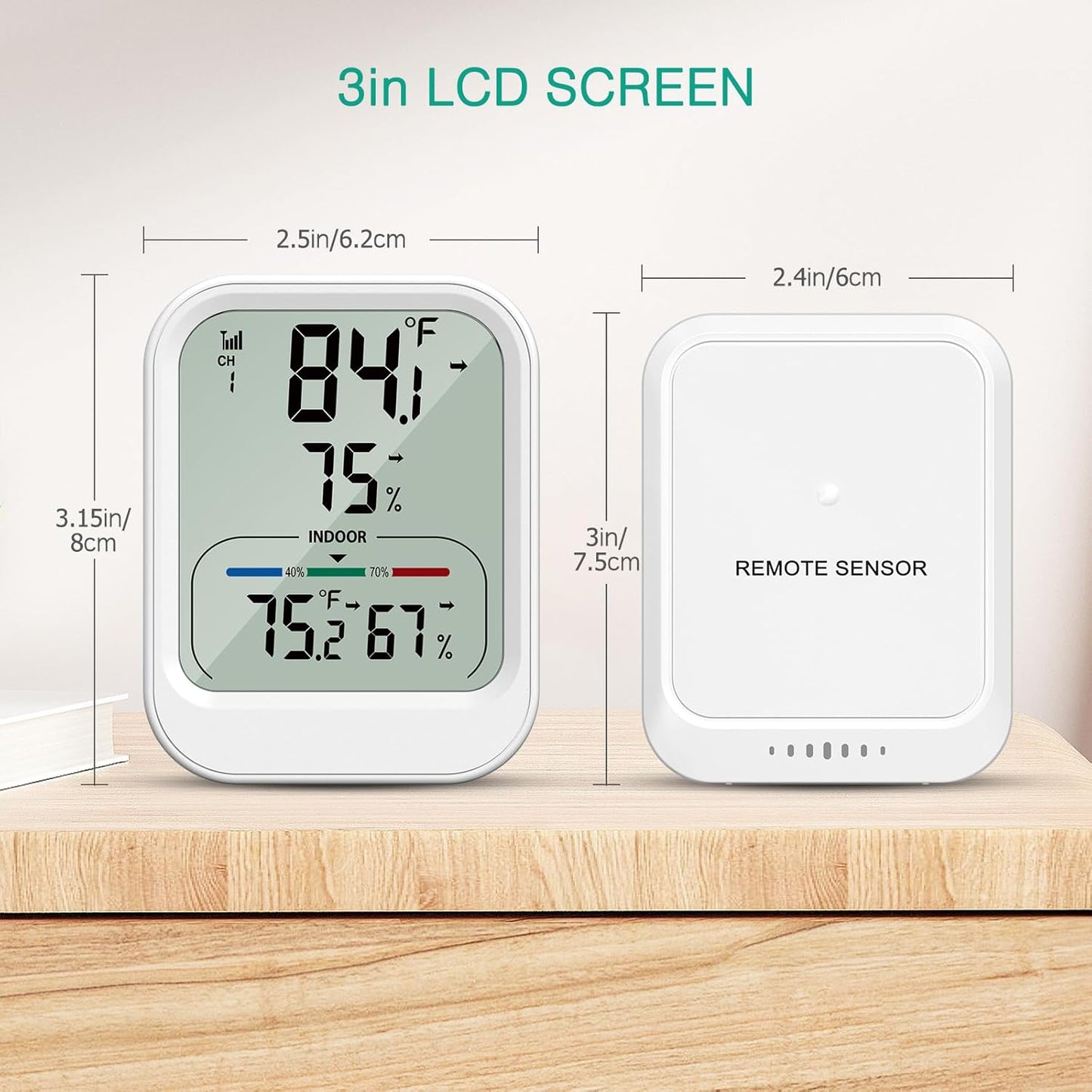 ORIA Digital Thermometer Hygrometer, Wireless Indoor Outdoor Thermometer, Temperature Humidity Monitor with MAX/MIN Record, ℃/°F Switch, Comfort and Trend Indication, for Home, Cellar, Greenhouse