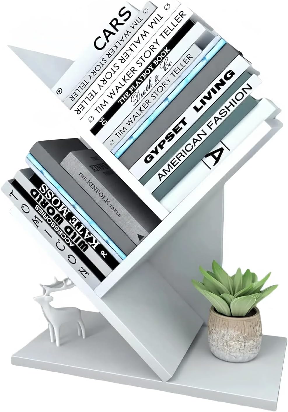 Godferyxin Tree Bookshelf, 3-Tier Small Book Shelf for Desk – Wood Bookcase with Storage Shelves, Compact Shelf for Living Room, Bedroom, or Home Office, White Finish, Holds Books, CDs, and Magazines