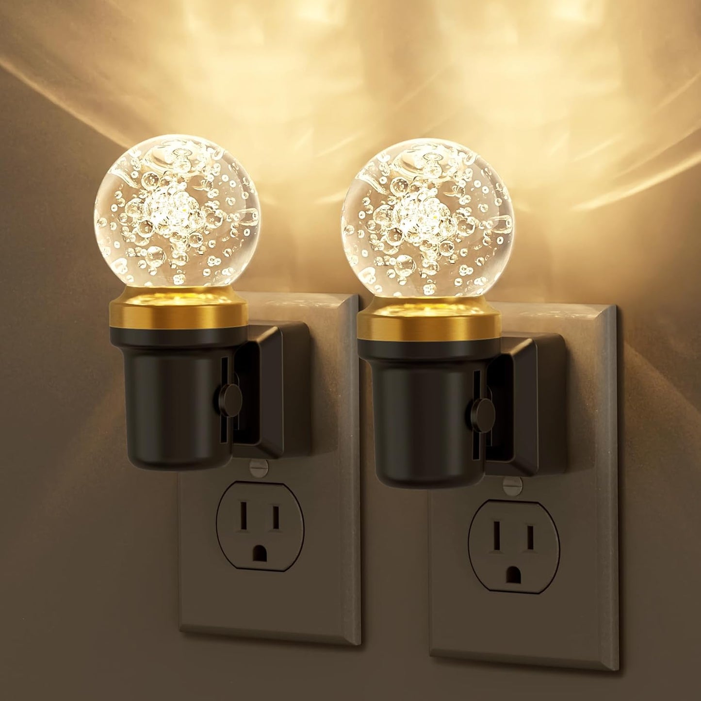 JandCase Night Lights Plug into Wall, 2 Pack Dimmable Night Light Pulg in, Globular Automatic Night Lights with Auto Light Sensor, Adjustable Brightness 3000K LED Night Light, for Bedroom Hallway