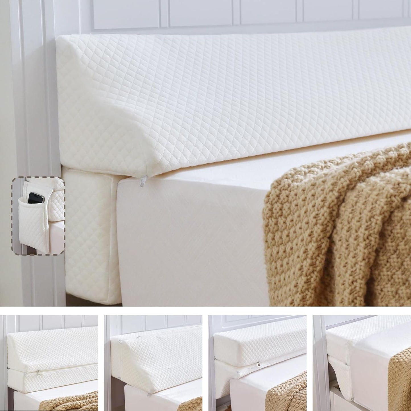 Bed Wedge Gap Filler Queen Size, Wedge Pillow for Headboard Gap, Foldable Mattress Gap Filler Close The Gap (0–7") Between Headboard and Mattress, Bed Crack Pillow, 60×10×6 in, White