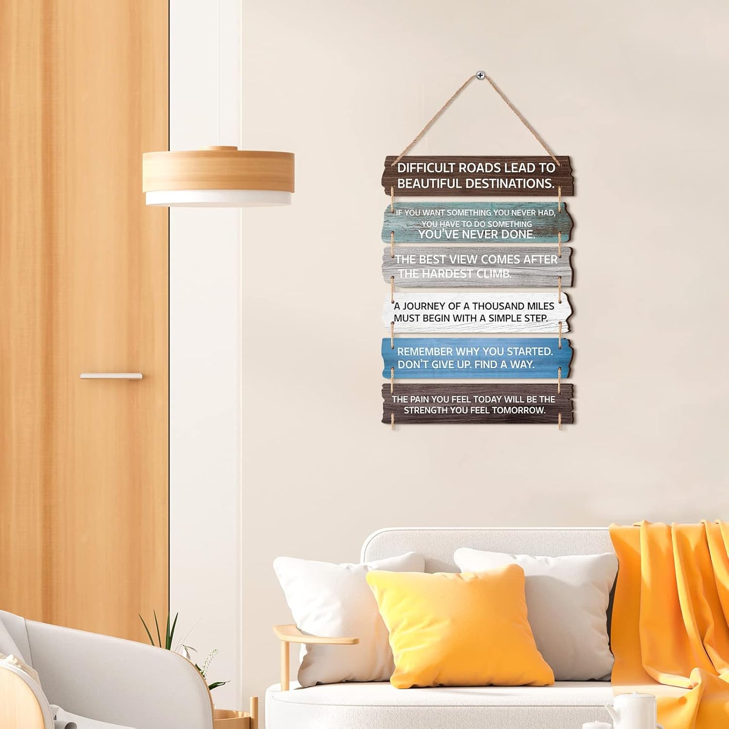 6 Pcs Inspirational Wall Art Decor for Office Watch Your Thoughts Wooden Hanging Motivational Wall Decor Rustic Positive Quotes Plaques for Classroom Home Bedroom Kitchen Living Room(Delicate Style)