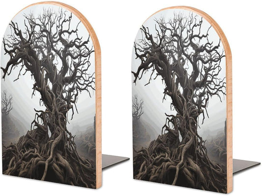 Twisted Branches Wooden Bookend Non-Slip Book Ends Heavy Duty Book Stopper with Metal Base Books Holderd Decorative Bookends Stands Firmly for Office Supplies