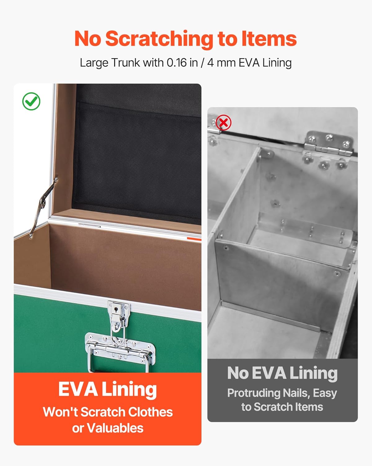 VEVOR Storage Trunk, Set of 2, Wooden Suitcase Storage Boxes with Padlocks, Large Trunk Includes Casters and 3 Metal Handles, Decorative Store Chest with Lids for Travel, Apartment, Dorm, Green