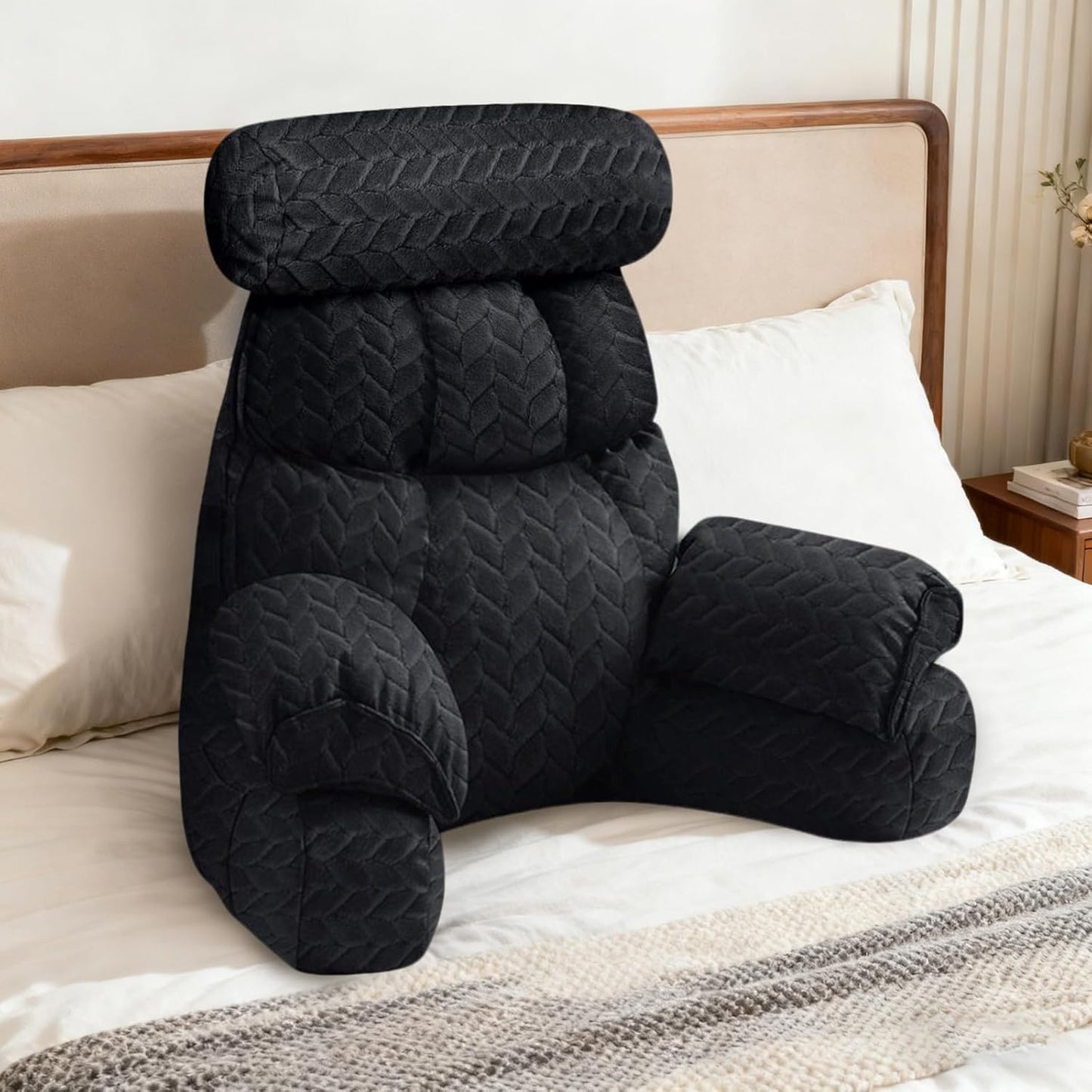 FXXUDVNIIN Back Pillow for Bed Sitting up – with 9.4" Armrests Bed Pillow for Sitting up,Inch Arms for Support, Ideal for Reading, Watching TV, Gaming, and Relaxing