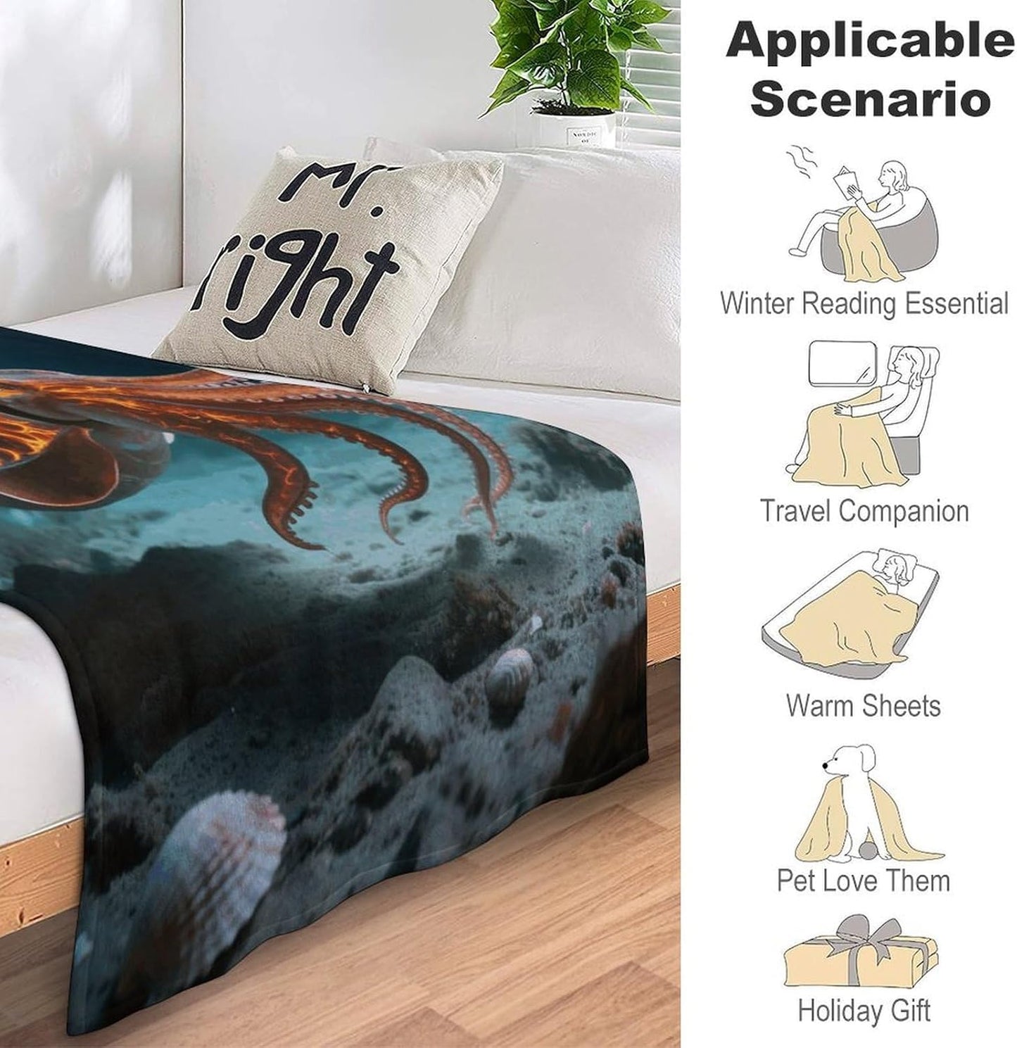 Custom Walking Flamboyant Cuttlefish Blanket Lightweight Flannel Fleece Throw for Couch Sofa Bed Luxury Soft Cozy Plush Lap Bedtime Blanket for All Seasons Bedroom Home Decor Gifts 30x40