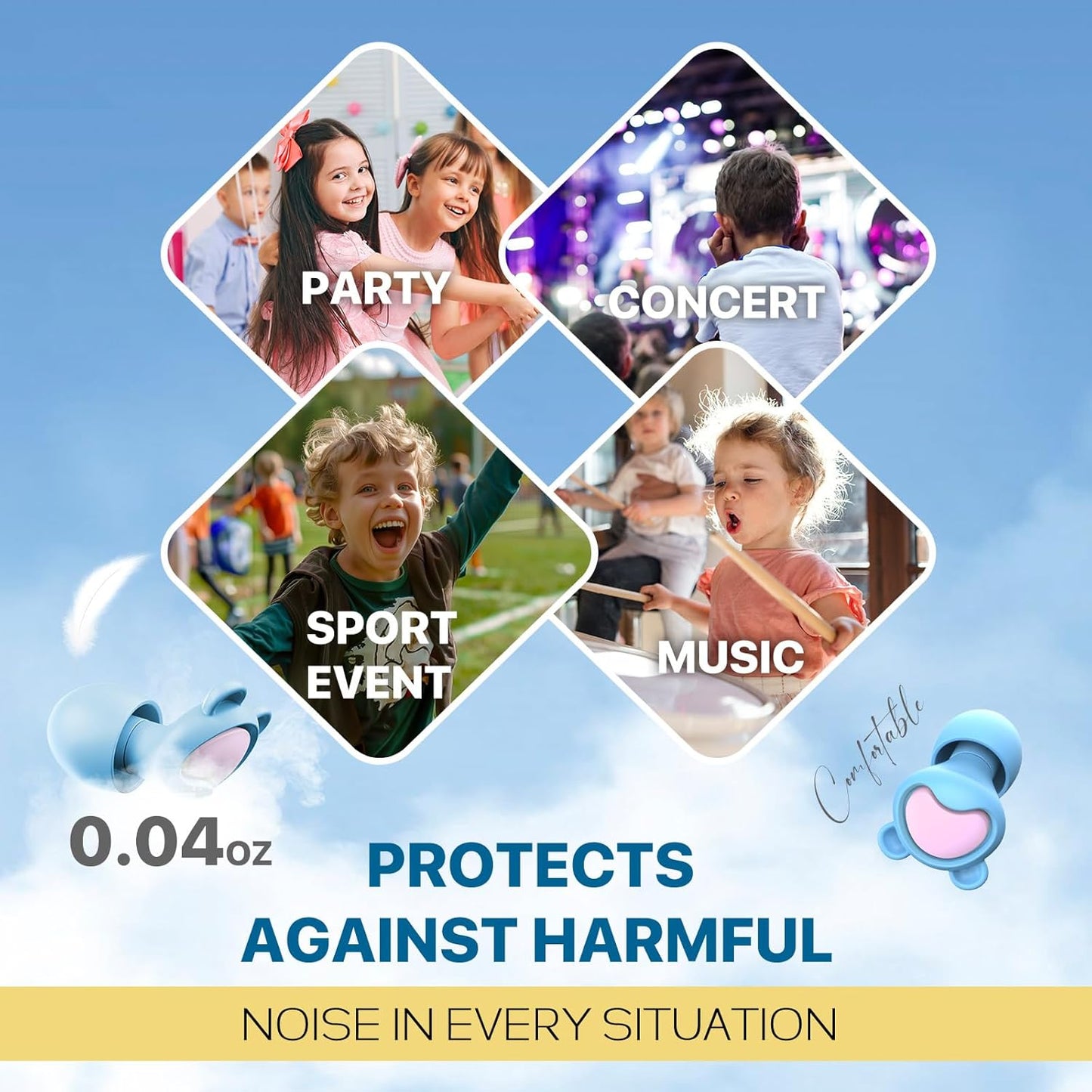 Kids Ear Protection Kids Ear Plugs (6-12yrs) - Reusable Everyday Noise Relief for Child Adult with Small Ear Canal, for Focus, Anxiety, Stress, School, Home, Playtime –26 dB Noise Reduction