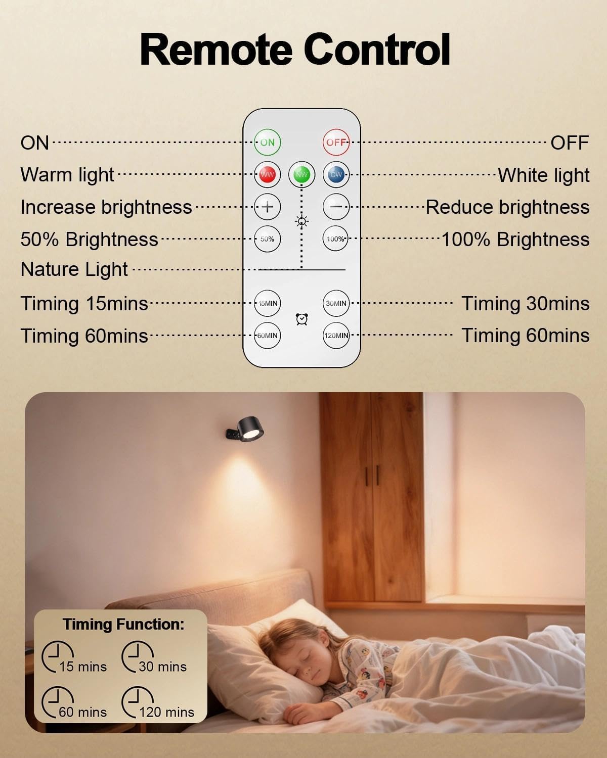 LED Rechargeable Wall Sconces 2 Pack, 360° Rotatable Cordless Wall Lights, Dimmable Touch & Remote Control, 3 Color Temperatures Battery Operated Wall Lamp for Bedroom Reading Bedside, Black