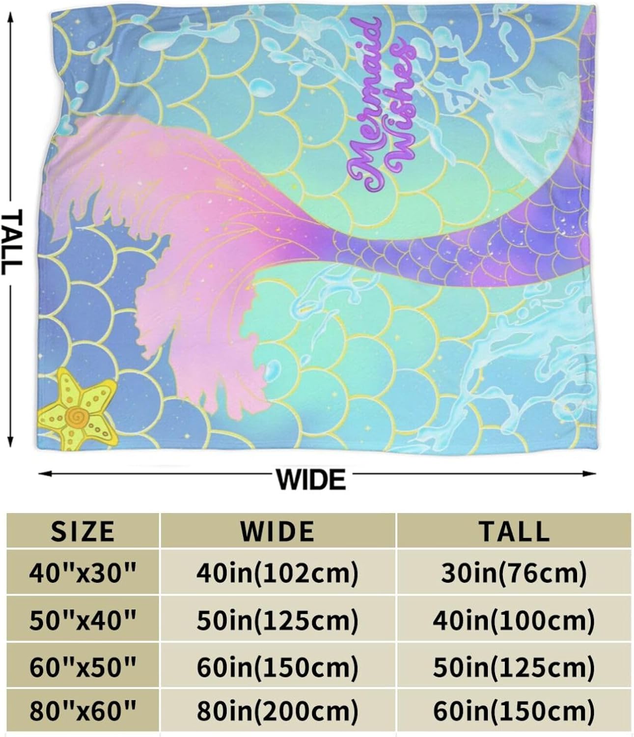 Mermaid Blanket, Cute Mermaid Tail Scales Fuzzy Soft Cozy Warm Mermaid Throw Blanket for Girls Kid, Fleece Blankets Couch Sofa Bedroom Nursery Bed Throws Blankets 50x 60inch