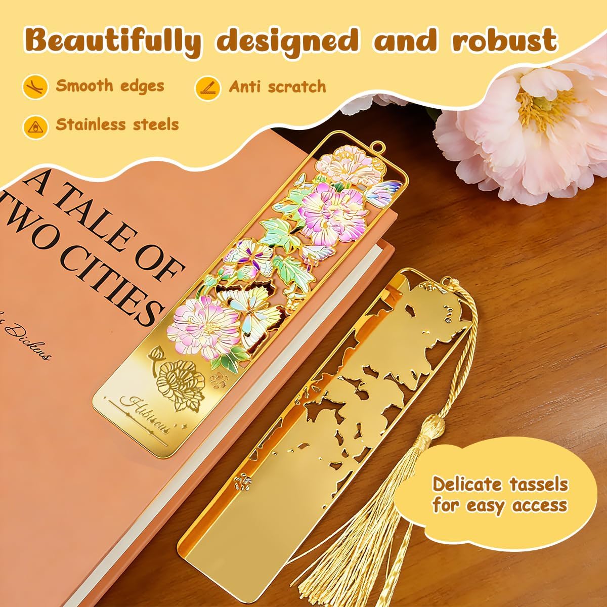 Flower Book Mark with Tassel for Reading Women, Pretty Cute Hollow Butterfly Book Markers for Women, Men, Kids, Teachers, Students, Reading Accessories Gifts for Book Lovers（3PCS-Styple A）
