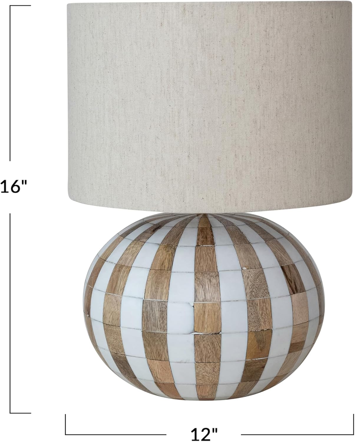 Creative Co-Op Mango Wood Table Lamp with Inlaid Resin Stripes and Cotton Shade, Natural Finish