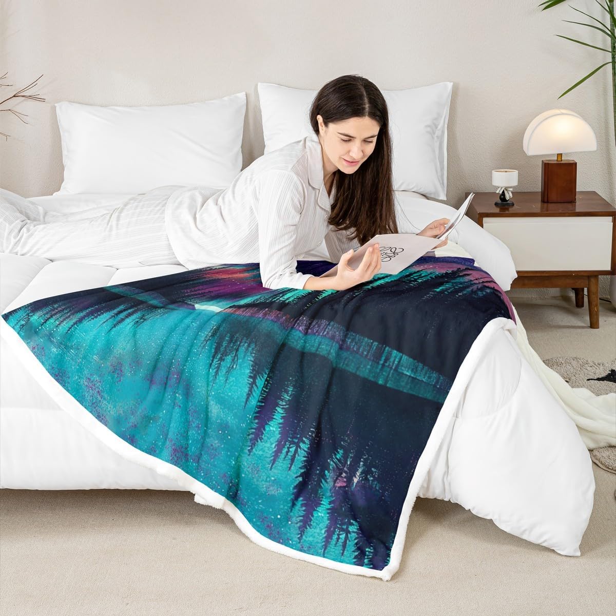 Smoky Mountain Fleece Blanket Pineforest Bed Blanket 50"x60",Trees Natural Scenery Art Throw Blanket for Kids Child,Sunset Mountain With Firforest And Arrow Folk Style Retro Print Bedroom Decor
