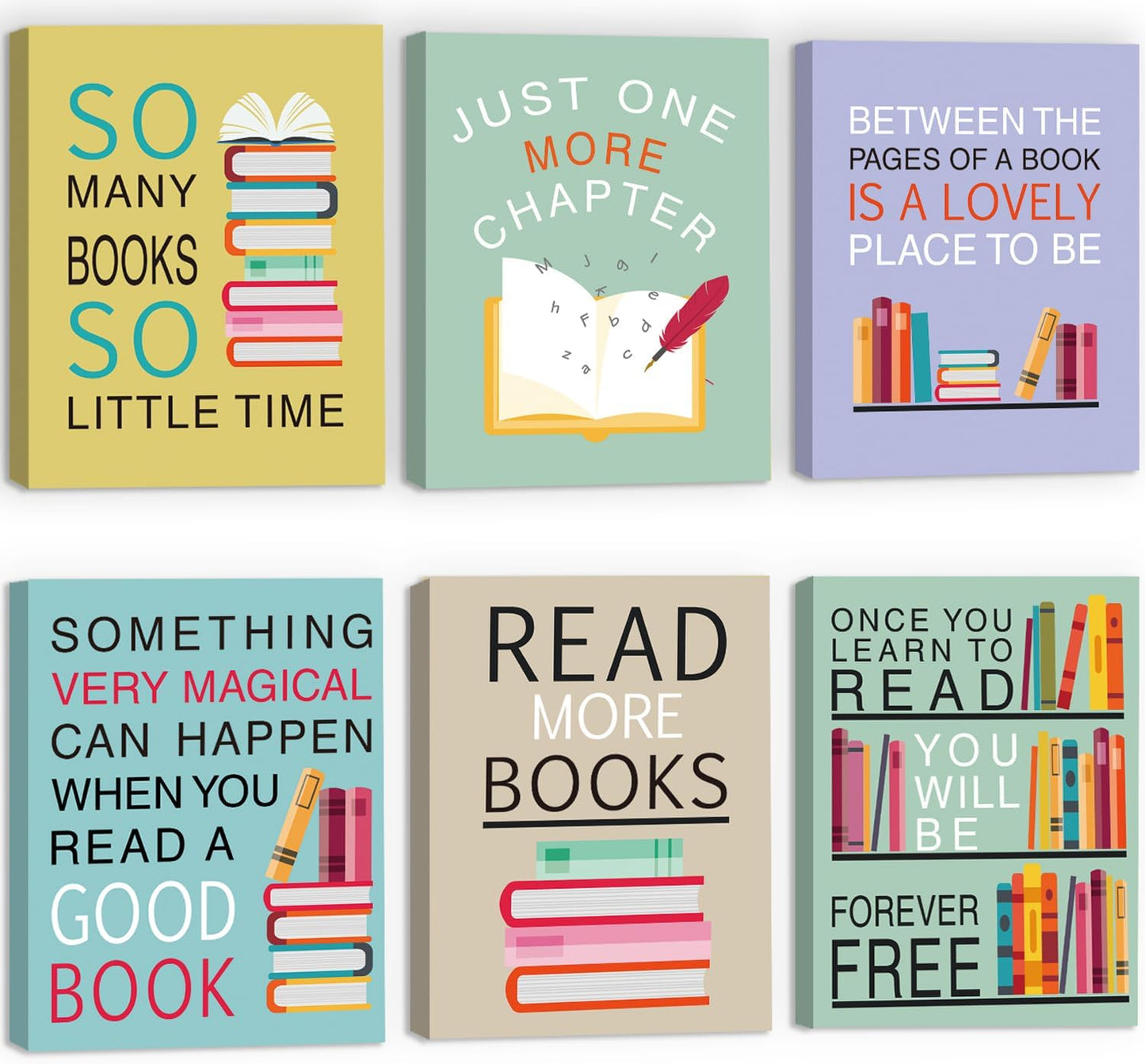 CHDITB Read Book Classroom Decor, Inspirational Quotes Reading Wall Art Print For Kid, 12x16 Inches Colorful Motivational Books Educational Canvas Wall Art For Library Reading Room School Wall Decor