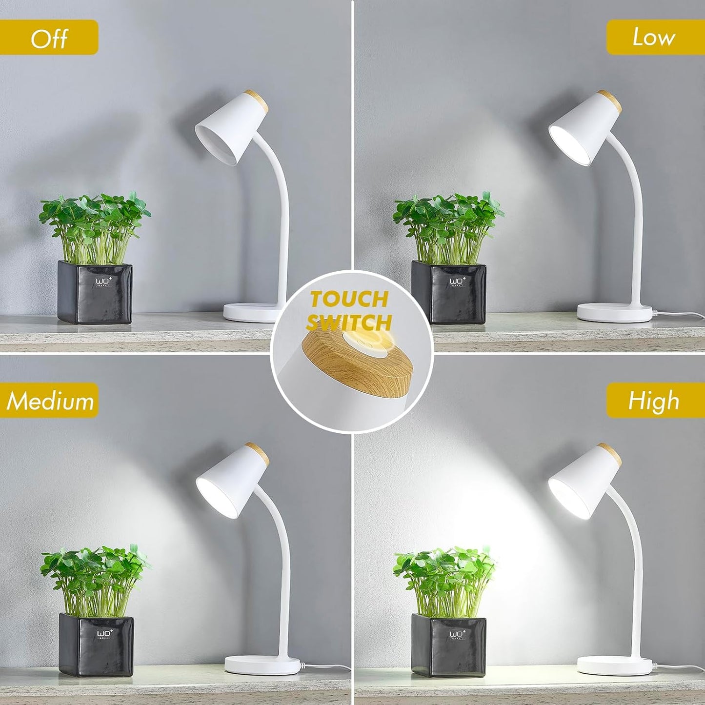 Desk Lamp for College Dorm Room - Small LED Desk Lamp Touch Dimmable Reading Light for Home Office - Adjustable Flexible Gooseneck Table Lamp for Bedside Bedroom Nightstand White