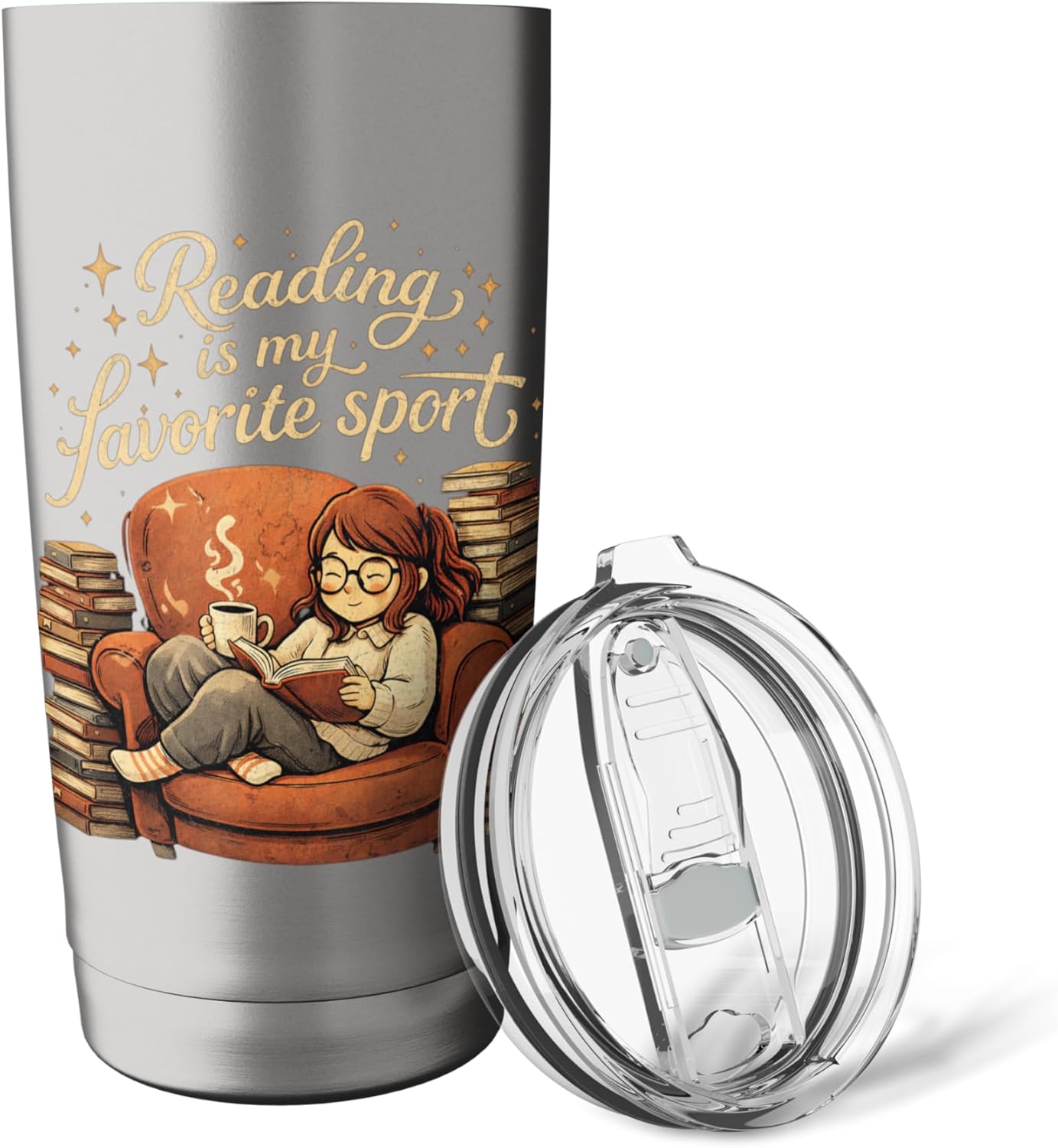 Reading is My Favorite Sport Retro Book Lover Girl Library Stainless Steel Insulated Tumbler