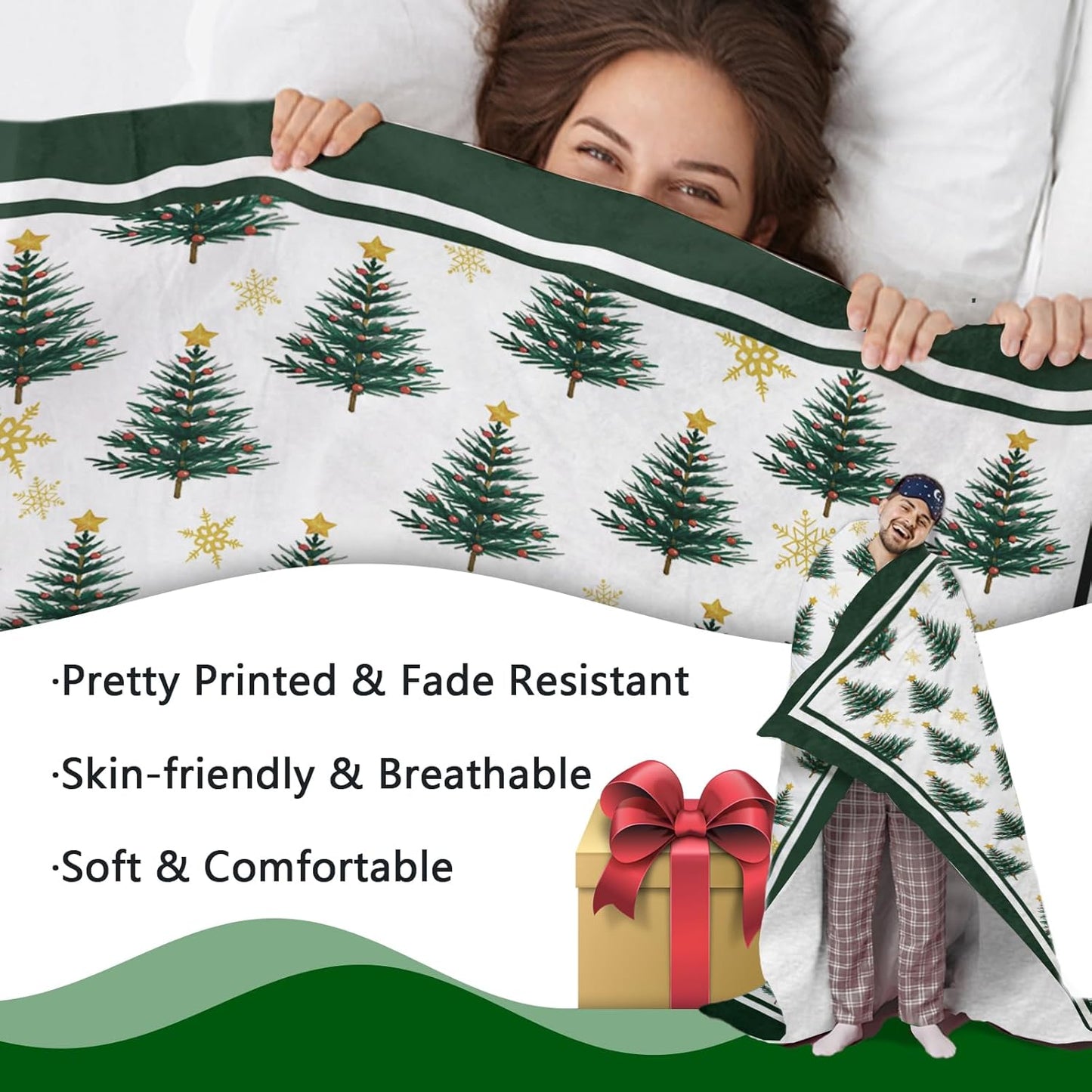 Merry Christmas Cartoon Flannel Blanket, Xmas Throw Blanket Gifts for Kids Men Women, Funny Holiday Holly Jolly Hohoho Soft Blanket for Bedding Sofa 50 x 60 Inch