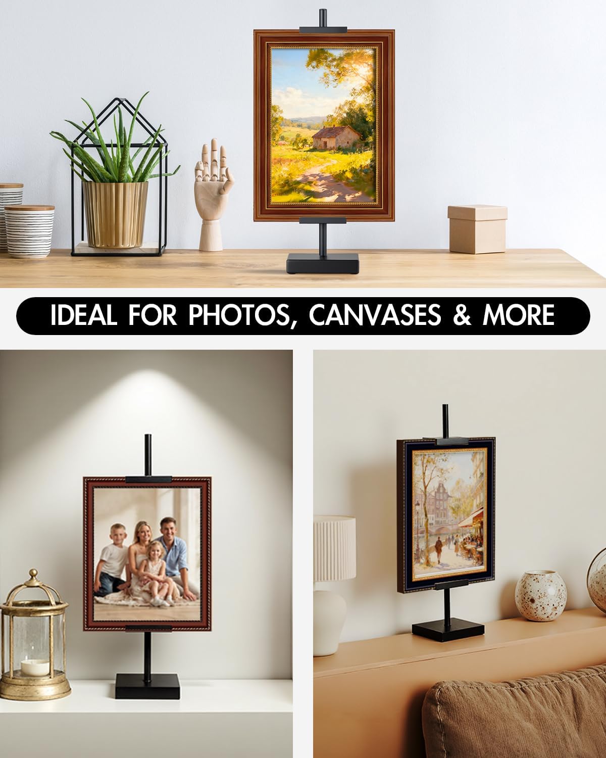 Adjustable Tabletop Easel Stand, Picture Easel Stand up to 17” H, Metal Picture Frame Holder for Artwork, Photo, Signs & Certificates (Black)