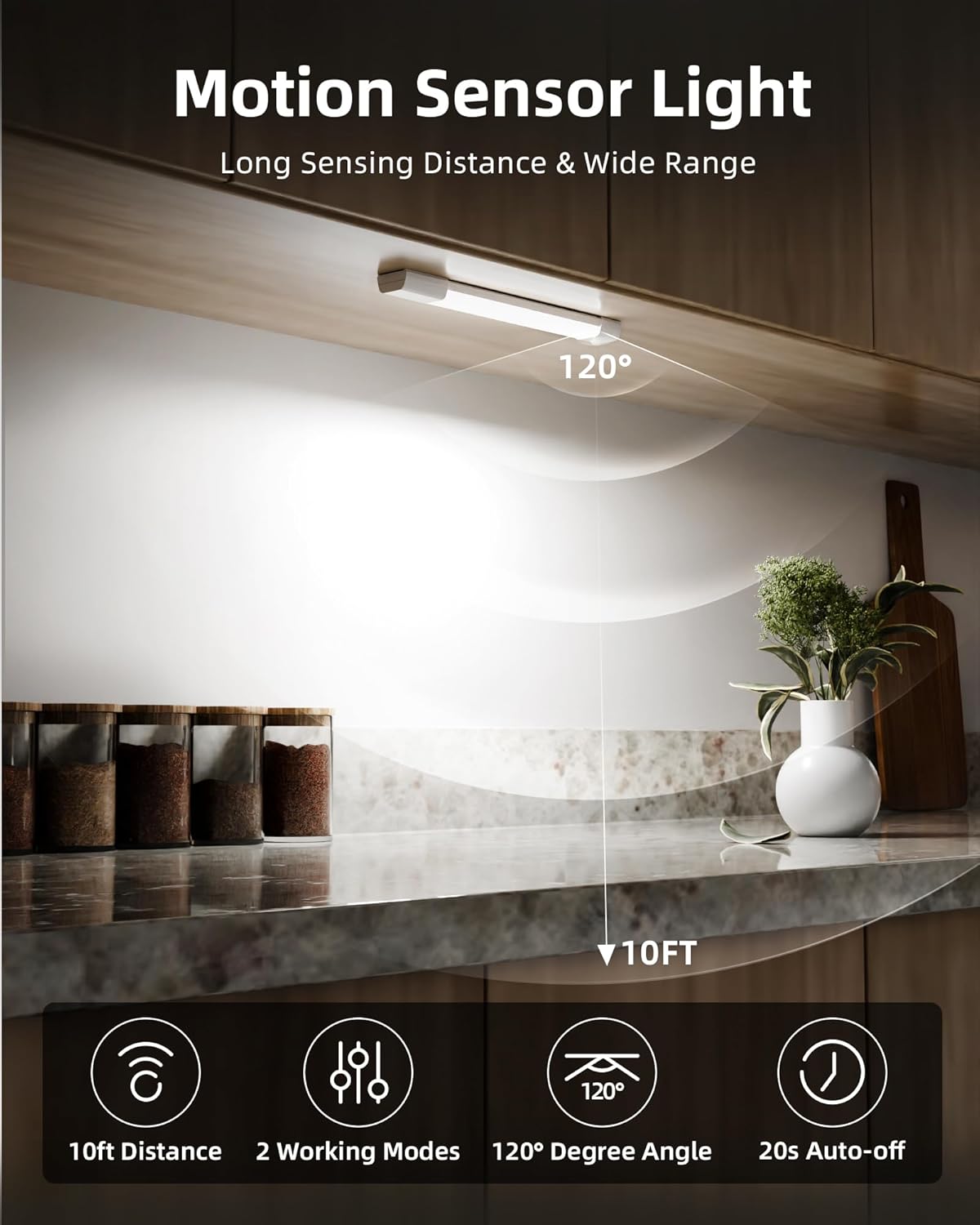 EZVALO 7.8" Rechargeable Motion Sensor Light Indoor, 6-Pack Under Cabinet Lighting, Wireless Closet Lights, 30 LED, Dimmable, 3 Color Temperatures, Step Lights for Kitchen, Pantry, Bedroom, Wardrobe