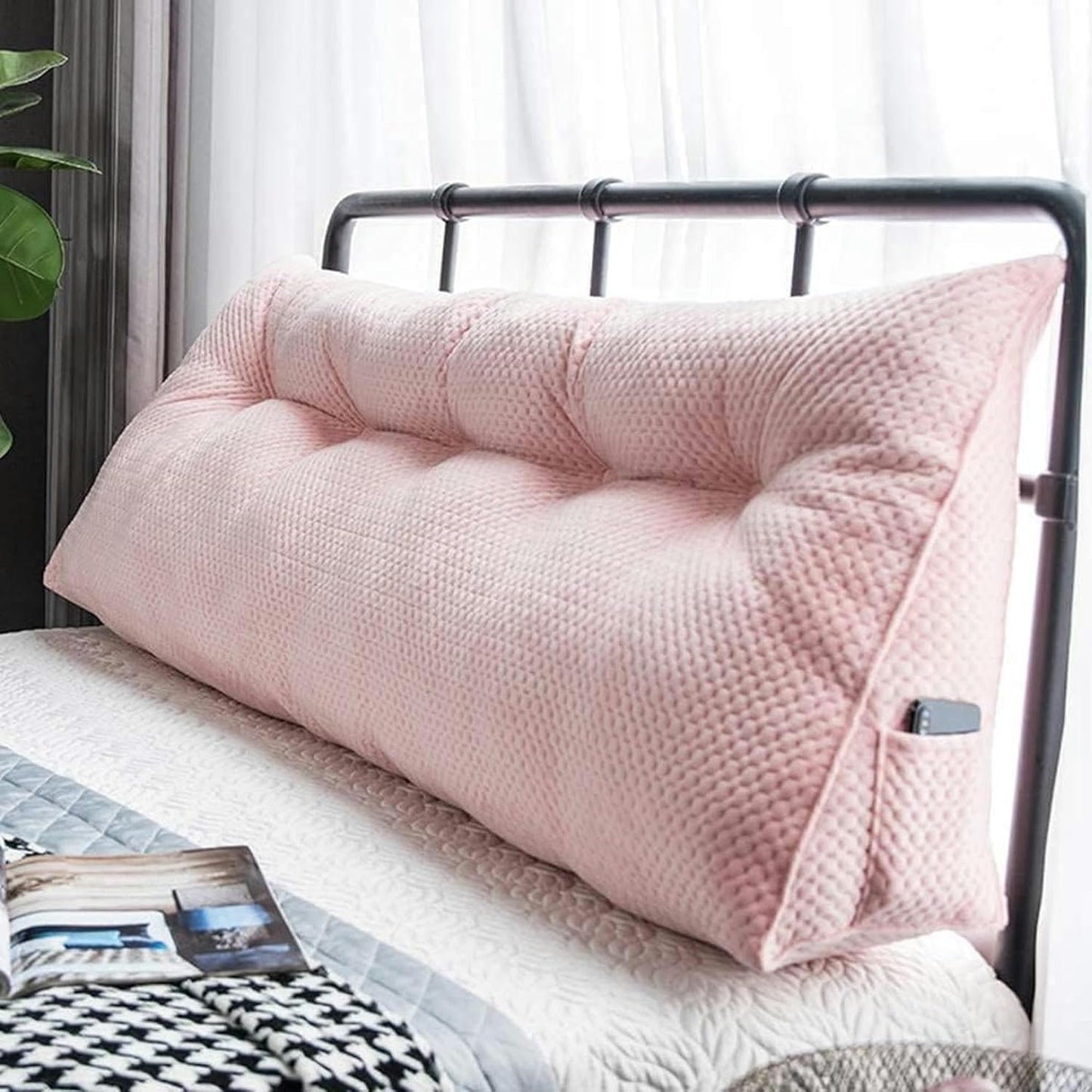 Wedge Body Positioners Pillow, Velvet Large Bolster Bedside Headboard Triangular Wedge Pillow Reading Pillow Lumbar Pad Bed Rest Pillows(Gray,150x50cm)
