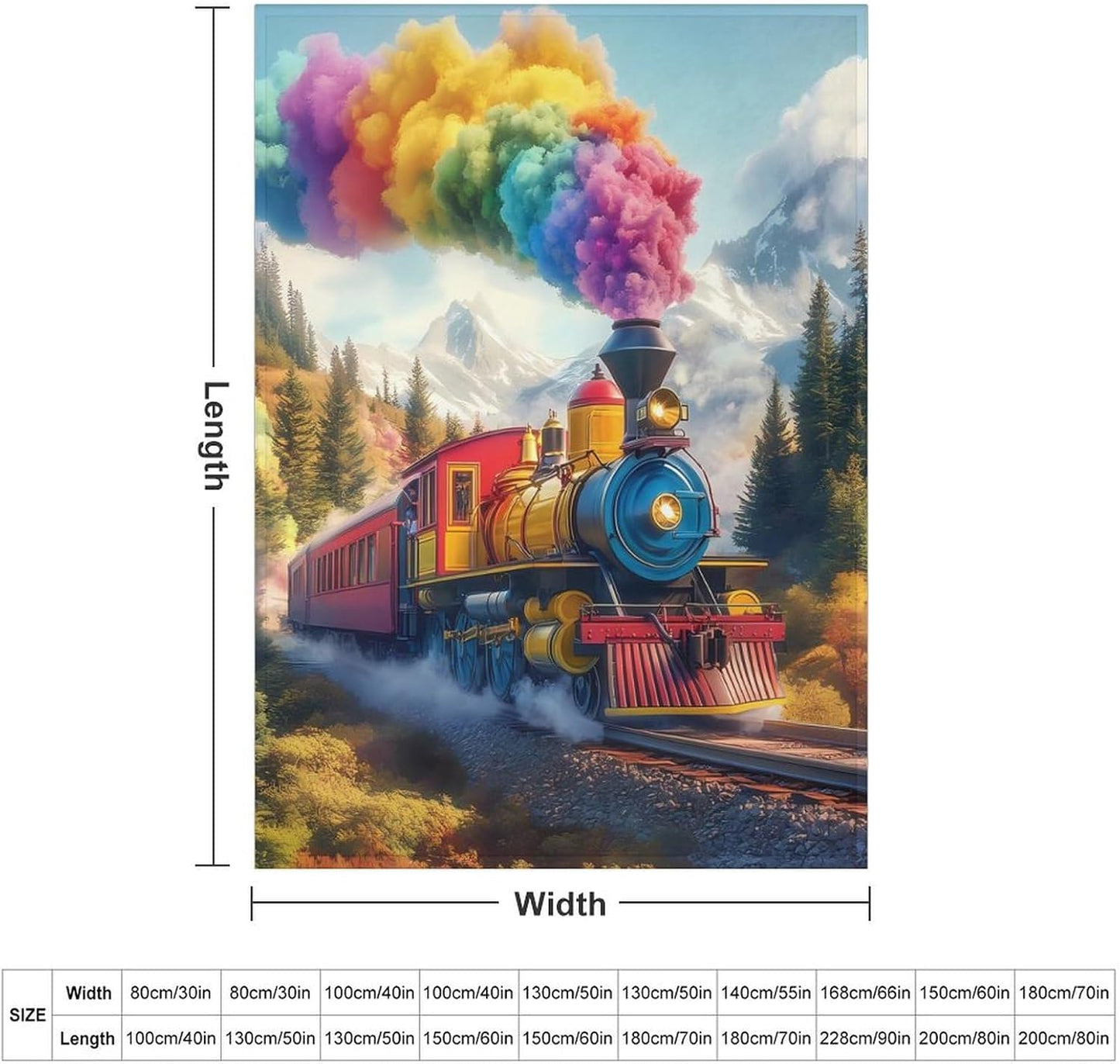 Steam Train Rainbow Cloud Sky Forests Mountain Throw Blanket for Couch Bed Plush Cozy Fuzzy Flannel Blanket for All Season 55"x70"
