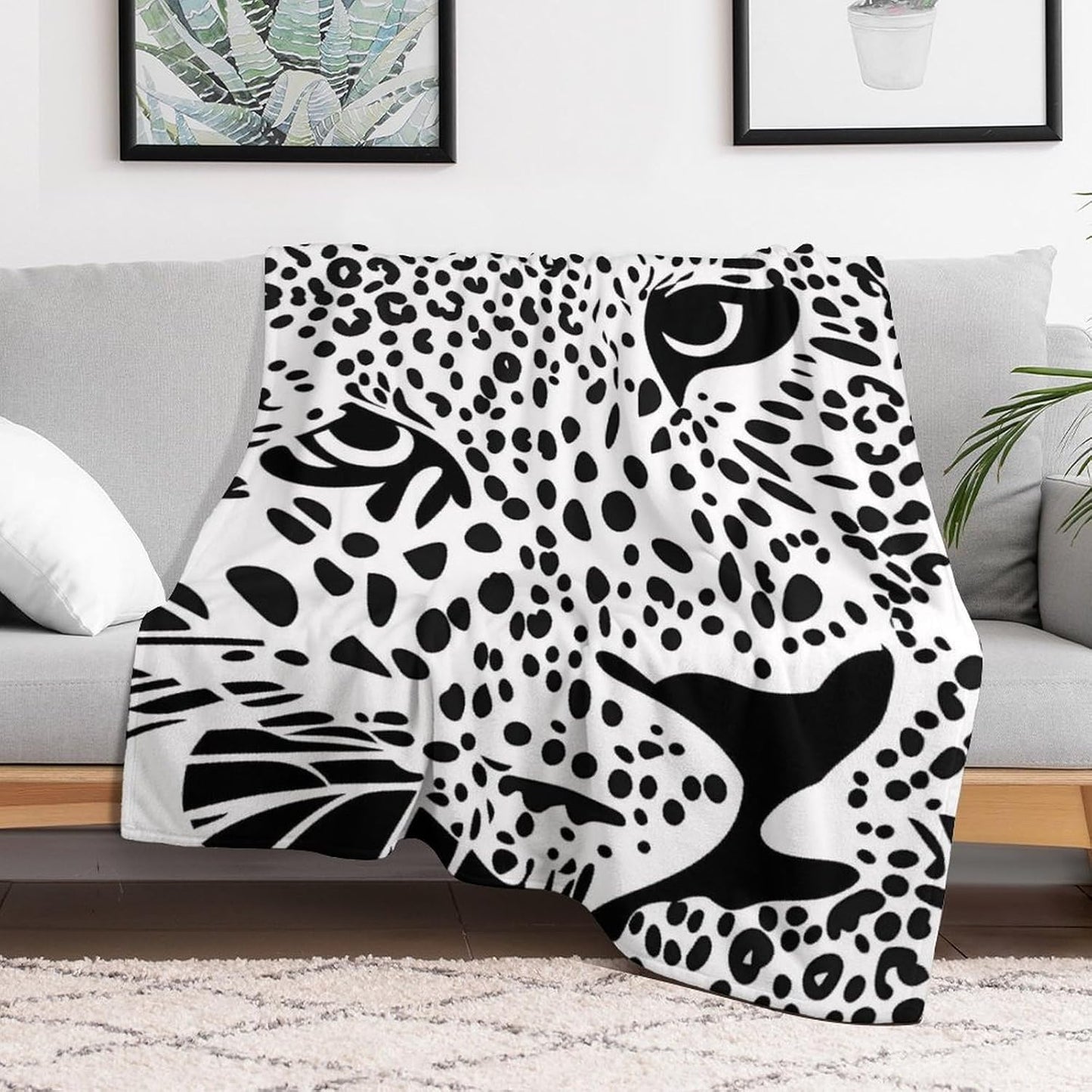 Black and White Leopard Throw Blanket for Couch Bed Plush Cozy Fuzzy Flannel Blanket for All Season 50"x70"