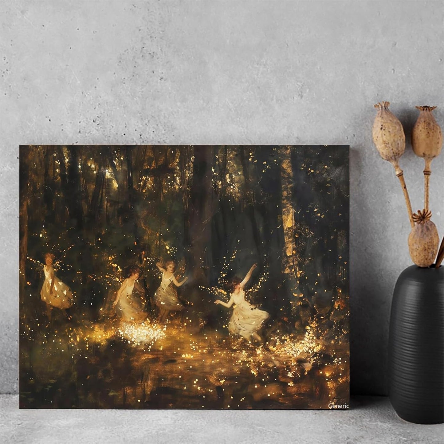 Fairies Vintage Wall Art, Fae Witchy Moody Wall Art, Dark Rustic Style Wall Decor, Whimsical Aesthetic Room Decor Ready to Hang Framed, 8X10inch