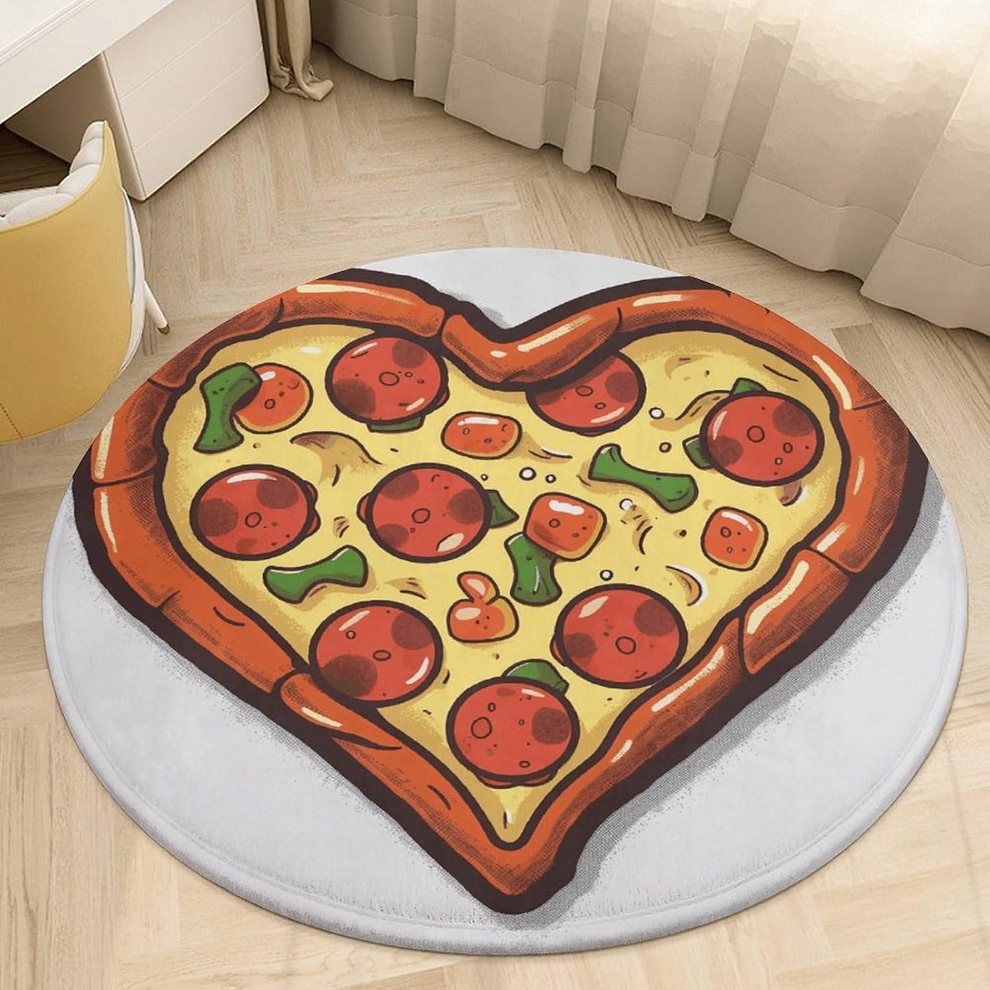 I Love Pizza Heart Circle Rug Retro Luxury Coral Velvet Floor Mat Non Slip Soft Indoor Floor Carpet Comfy Thickened Area Rugs Modern Aesthetic Minimalist Carpets for Home Decor