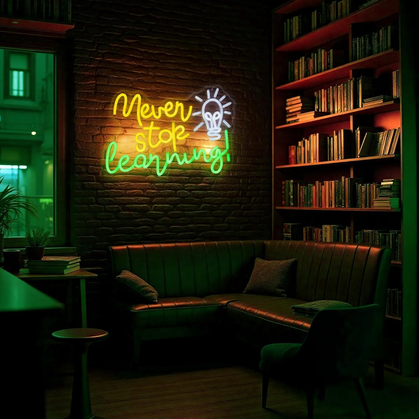 Never Stop Learning Neon Sign Letters neon signs for Wall Decor Dimmable 5V USB Powered Classroom LED Light Sign for Study Office Decoration Education Gifts.(16.5x11.8in)(Yellow, Green, Cool White)